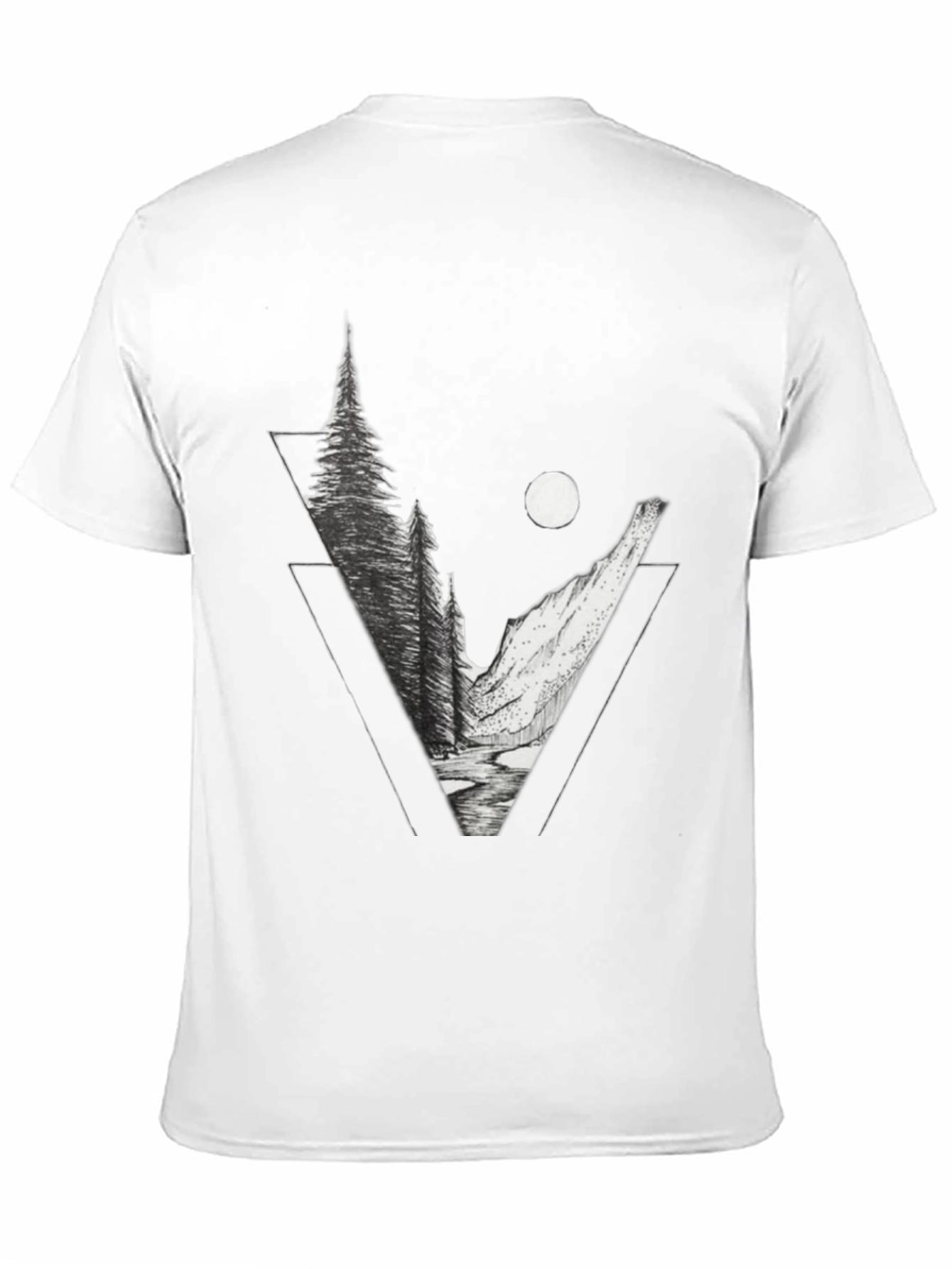Geometric Mountain Scene Graphic Tee - Black