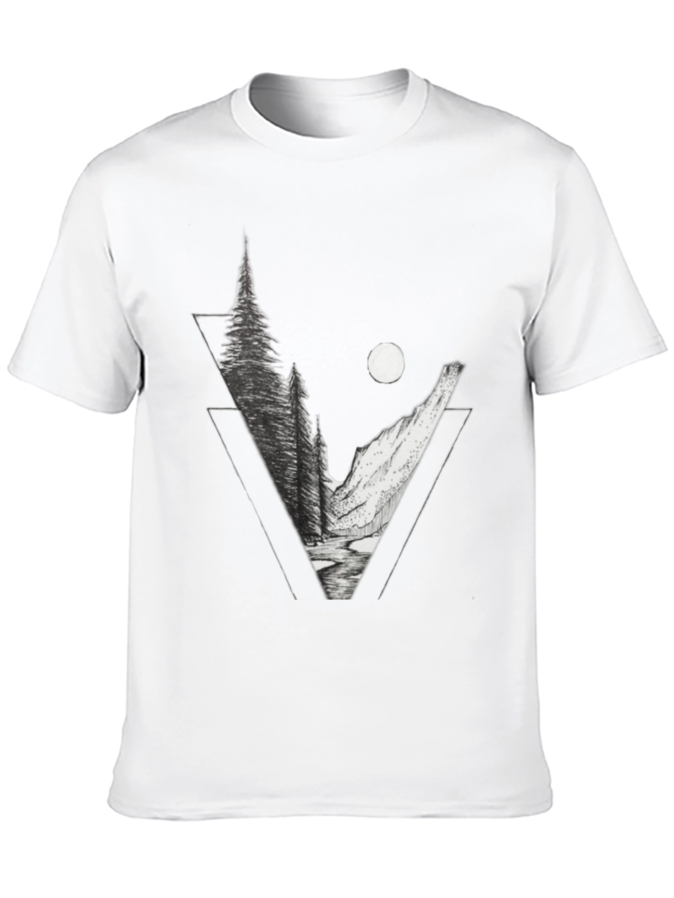 Geometric Mountain Scene Graphic Tee - Black