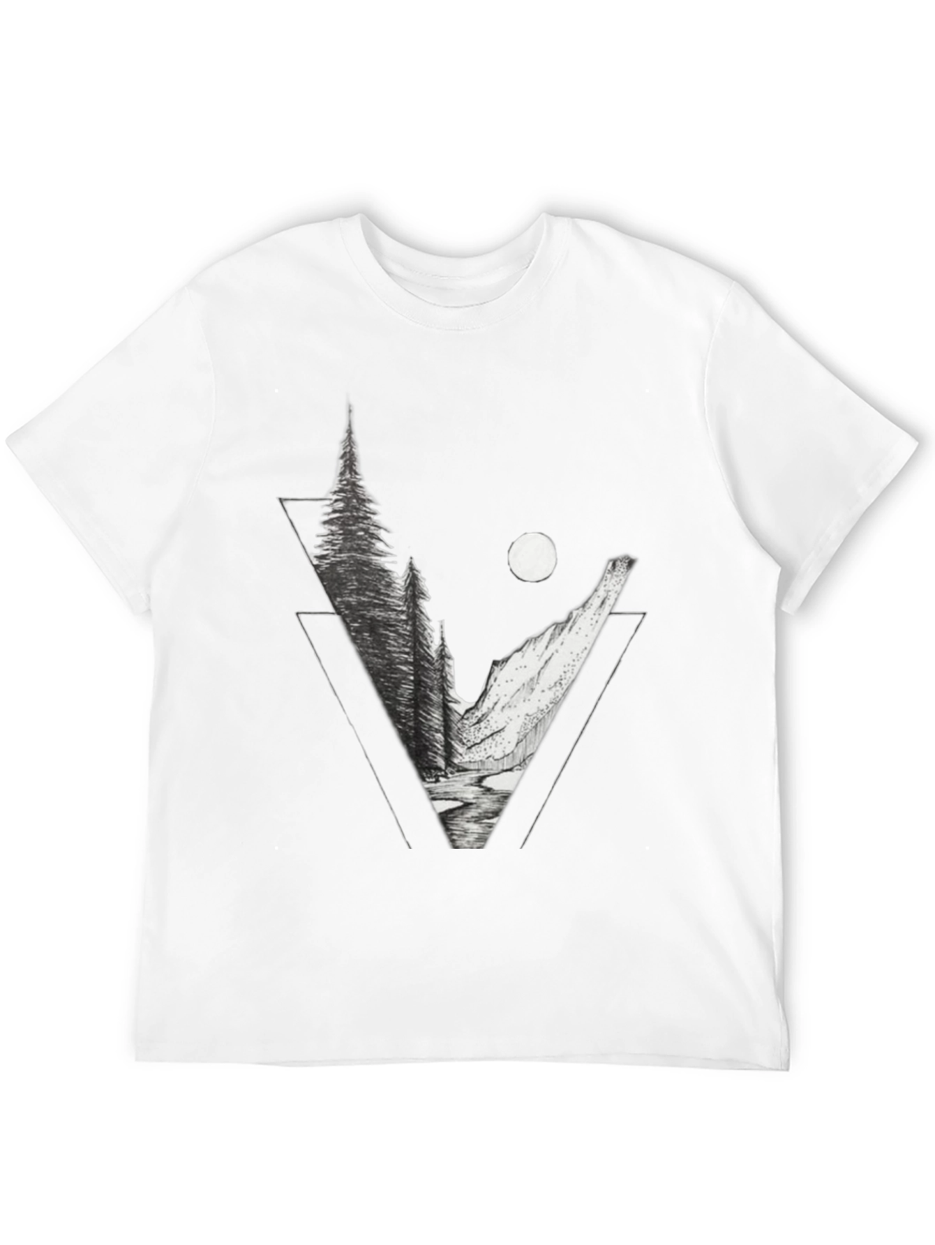 Geometric Mountain Scene Graphic Tee - Black