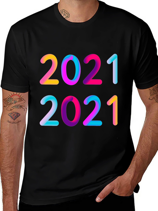 Colorful 2021 Graphic Print Black T-Shirt