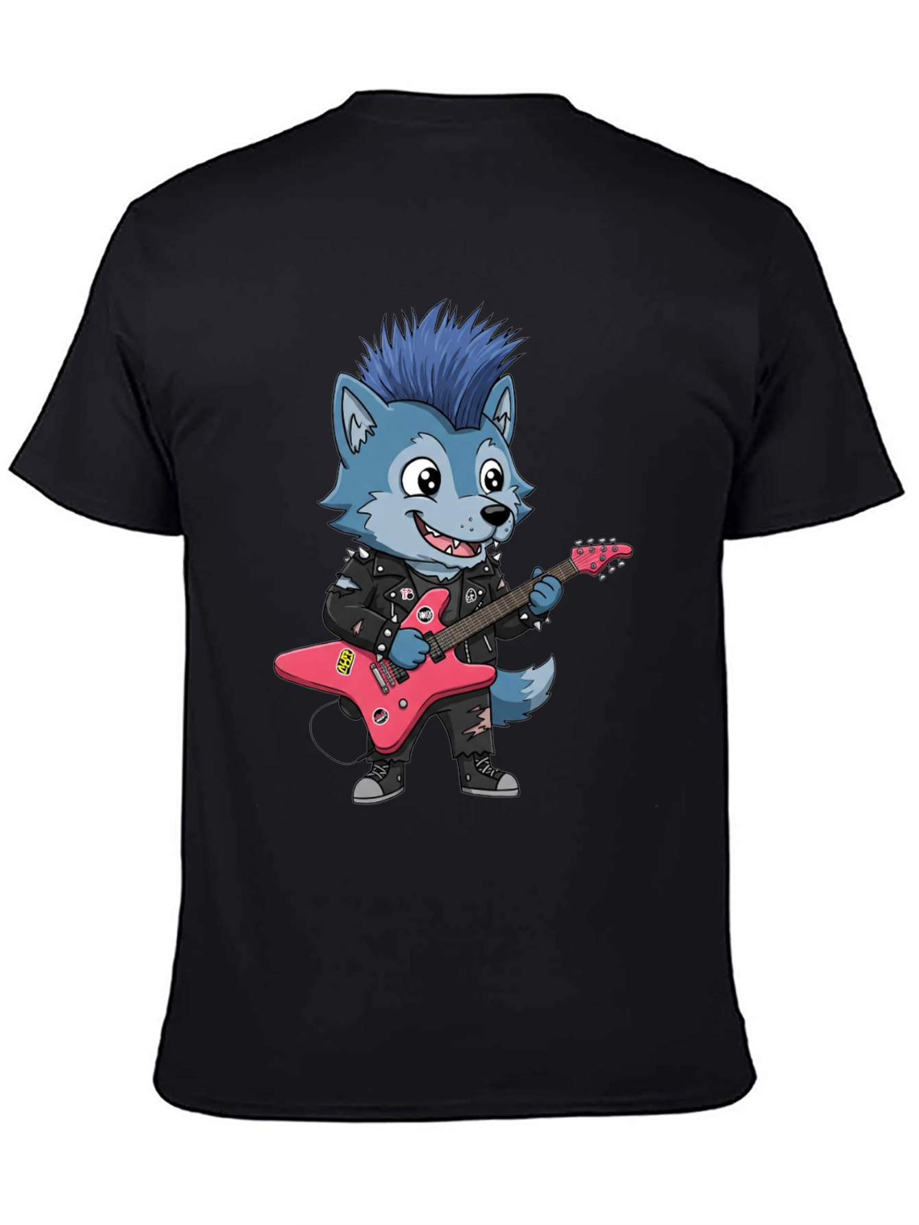 Cool Wolf Rocker Graphic Tee - Black Cotton T-Shirt