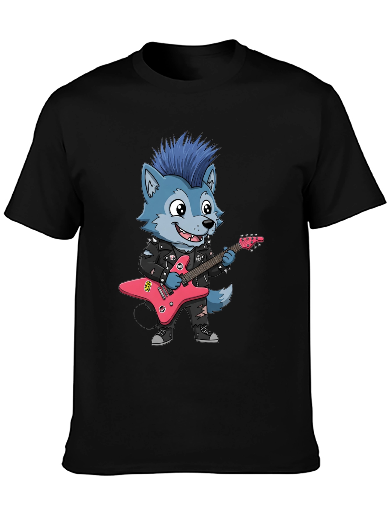 Cool Wolf Rocker Graphic Tee - Black Cotton T-Shirt