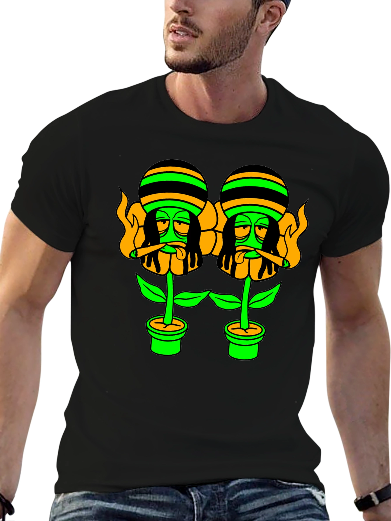 Rasta Flower Pot Graphic Tee - Black