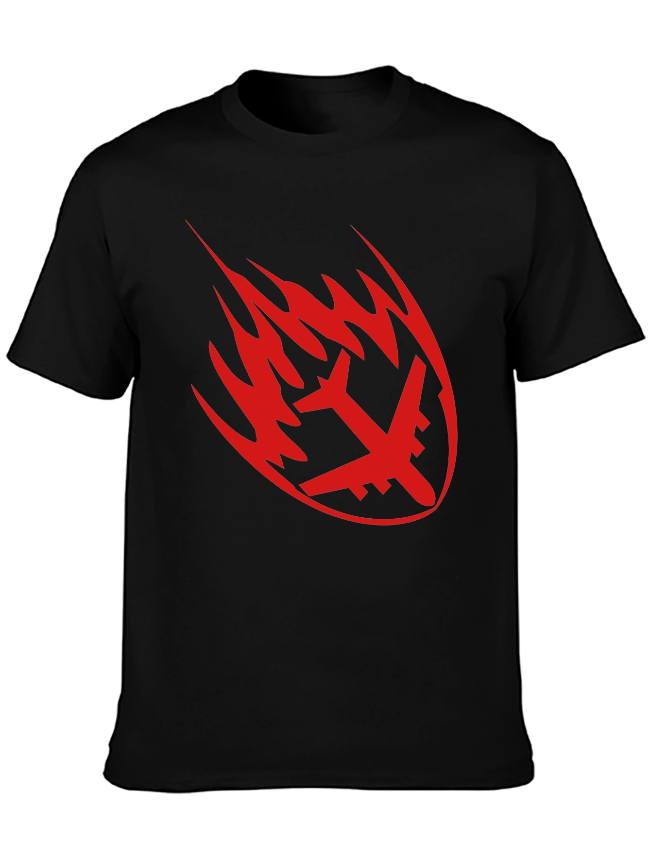 Fiery Plane Graphic Tee - Black Casual Shirt
