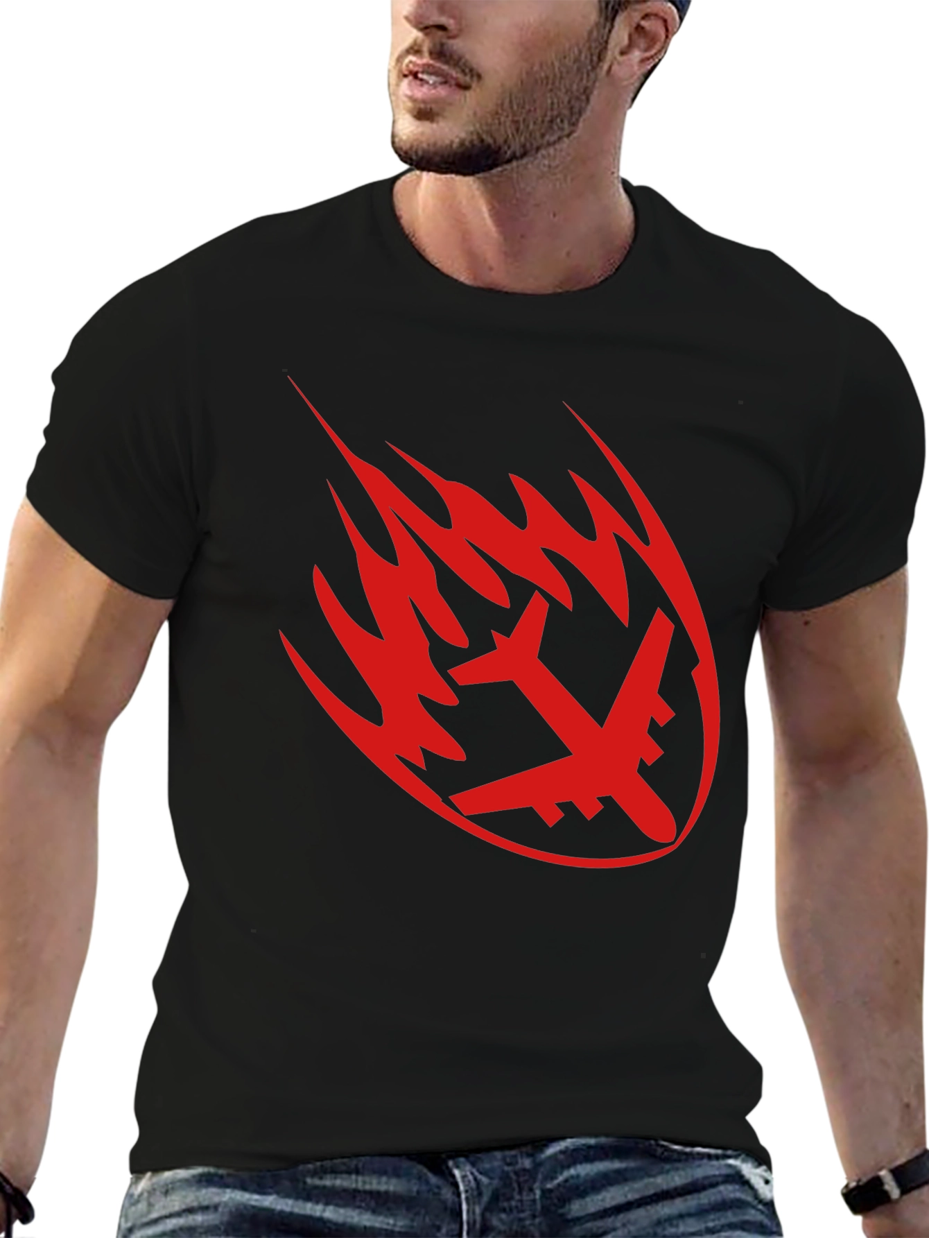 Fiery Plane Graphic Tee - Black Casual Shirt