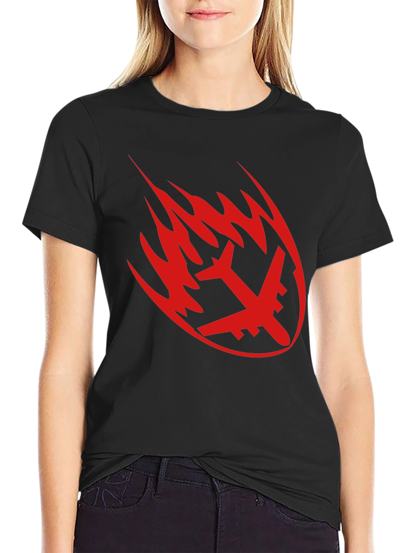 Fiery Plane Graphic Tee - Black Casual Shirt