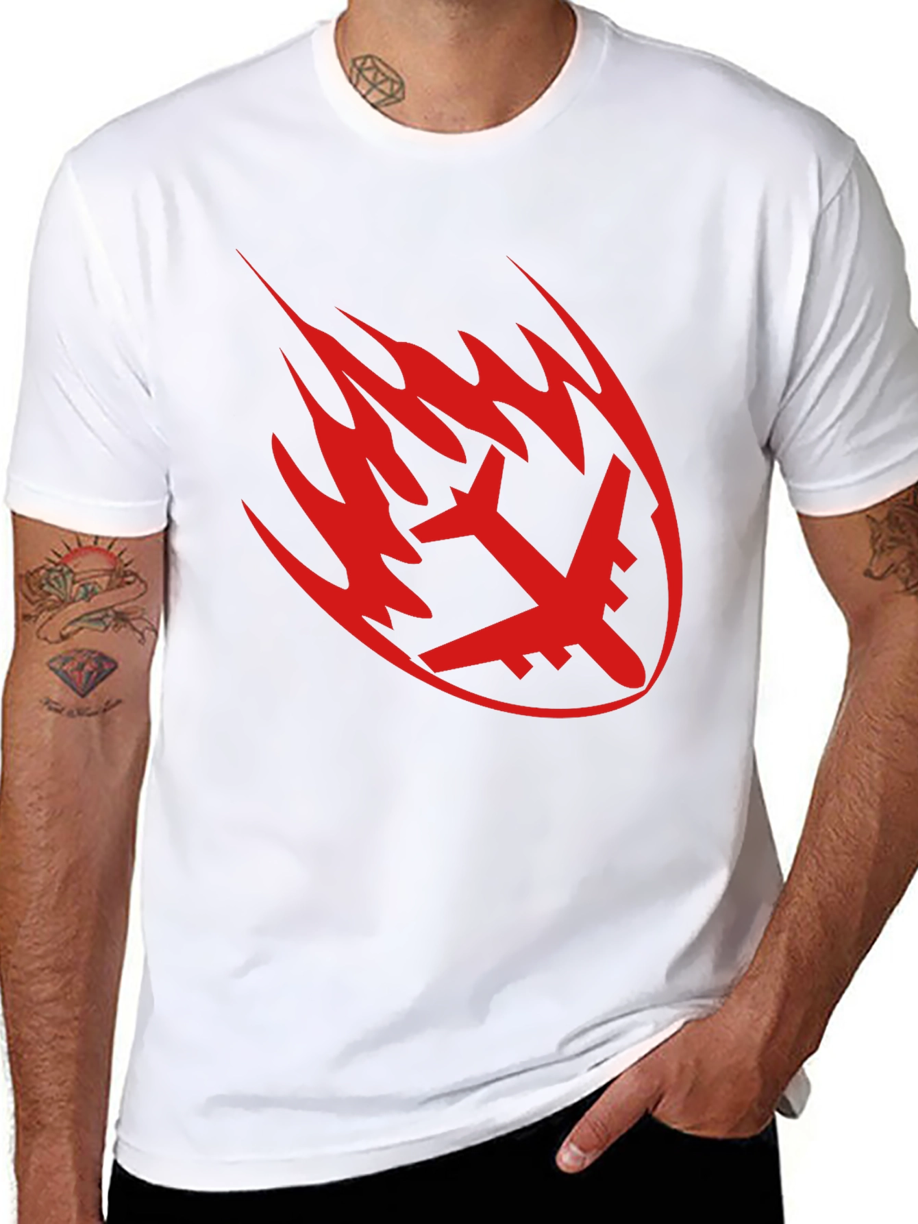 Fiery Plane Graphic Tee - Black Casual Shirt