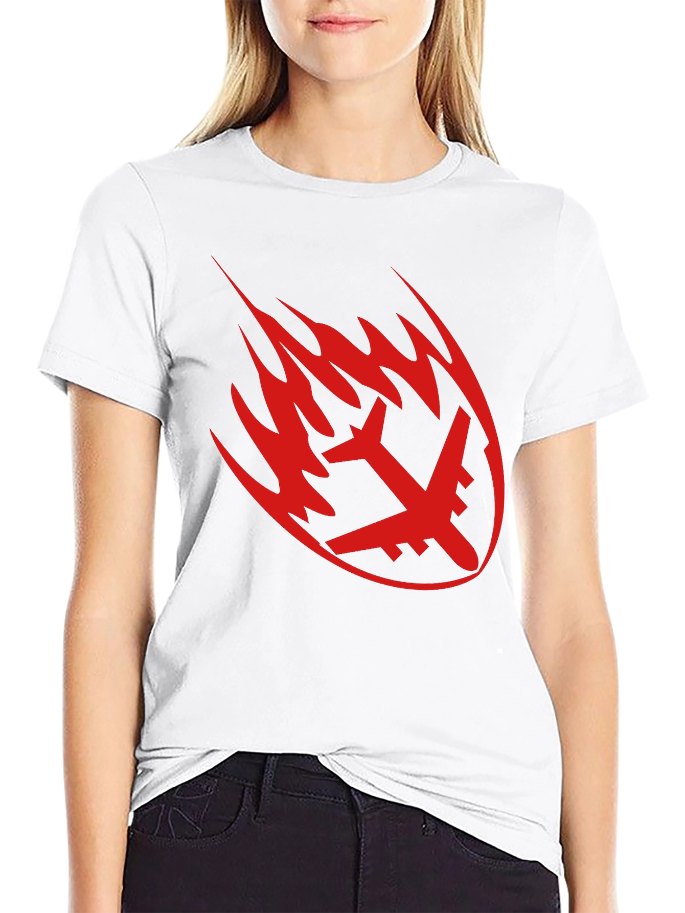 Fiery Plane Graphic Tee - Black Casual Shirt
