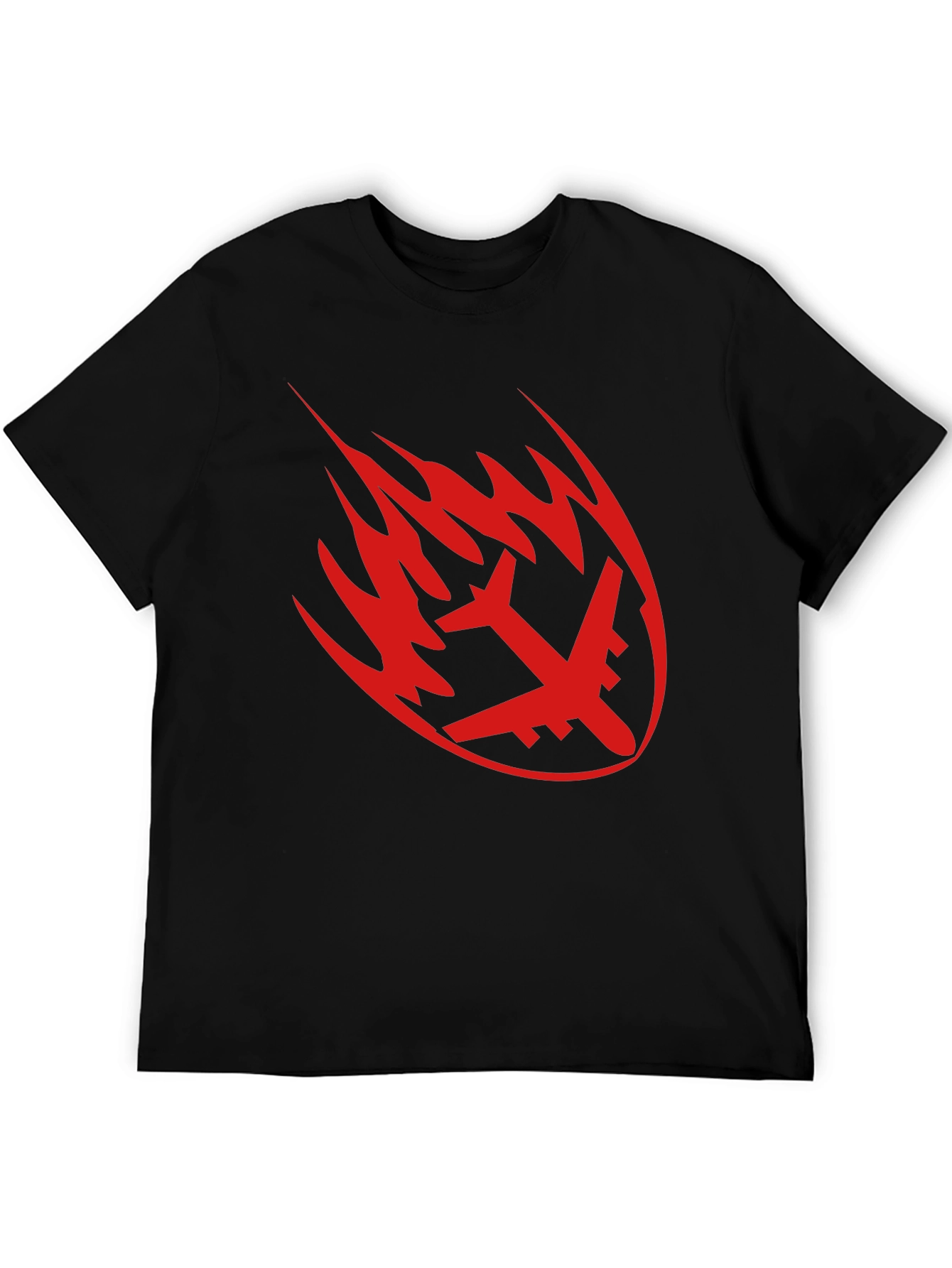 Fiery Plane Graphic Tee - Black Casual Shirt