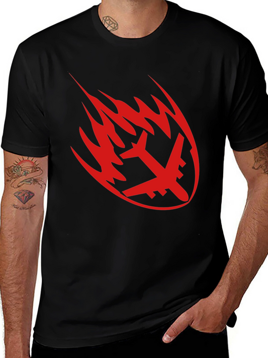 Fiery Plane Graphic Tee - Black Casual Shirt