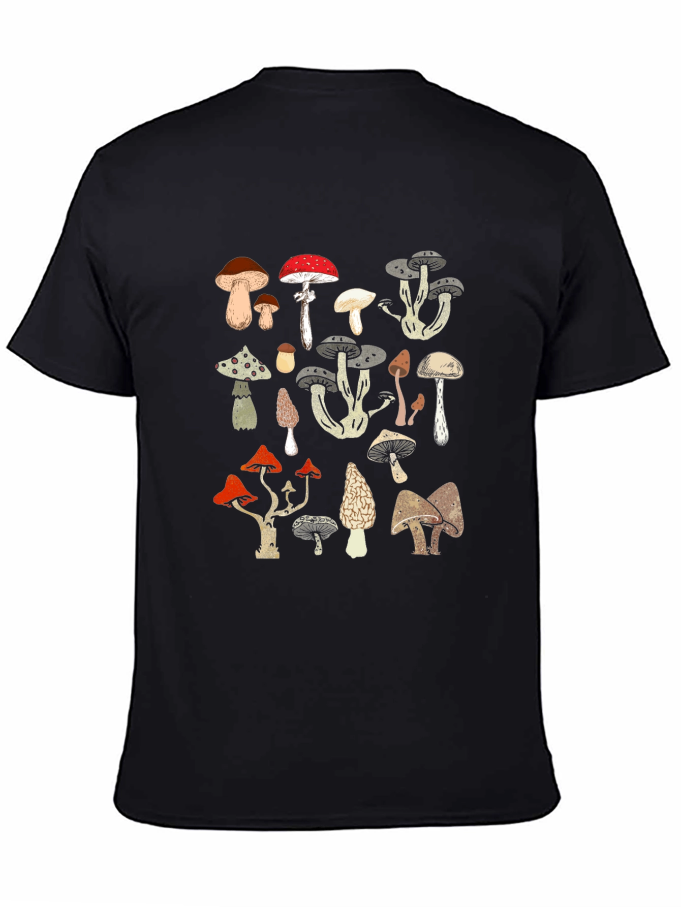 Mushroom Print Black T-Shirt