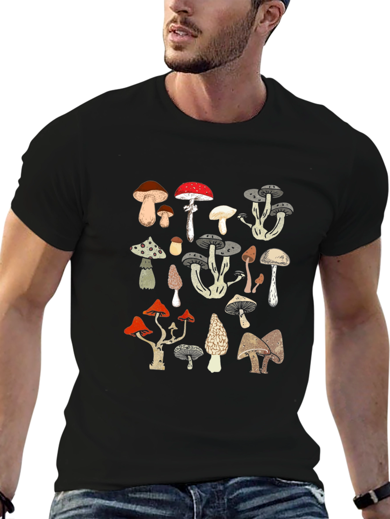 Mushroom Print Black T-Shirt