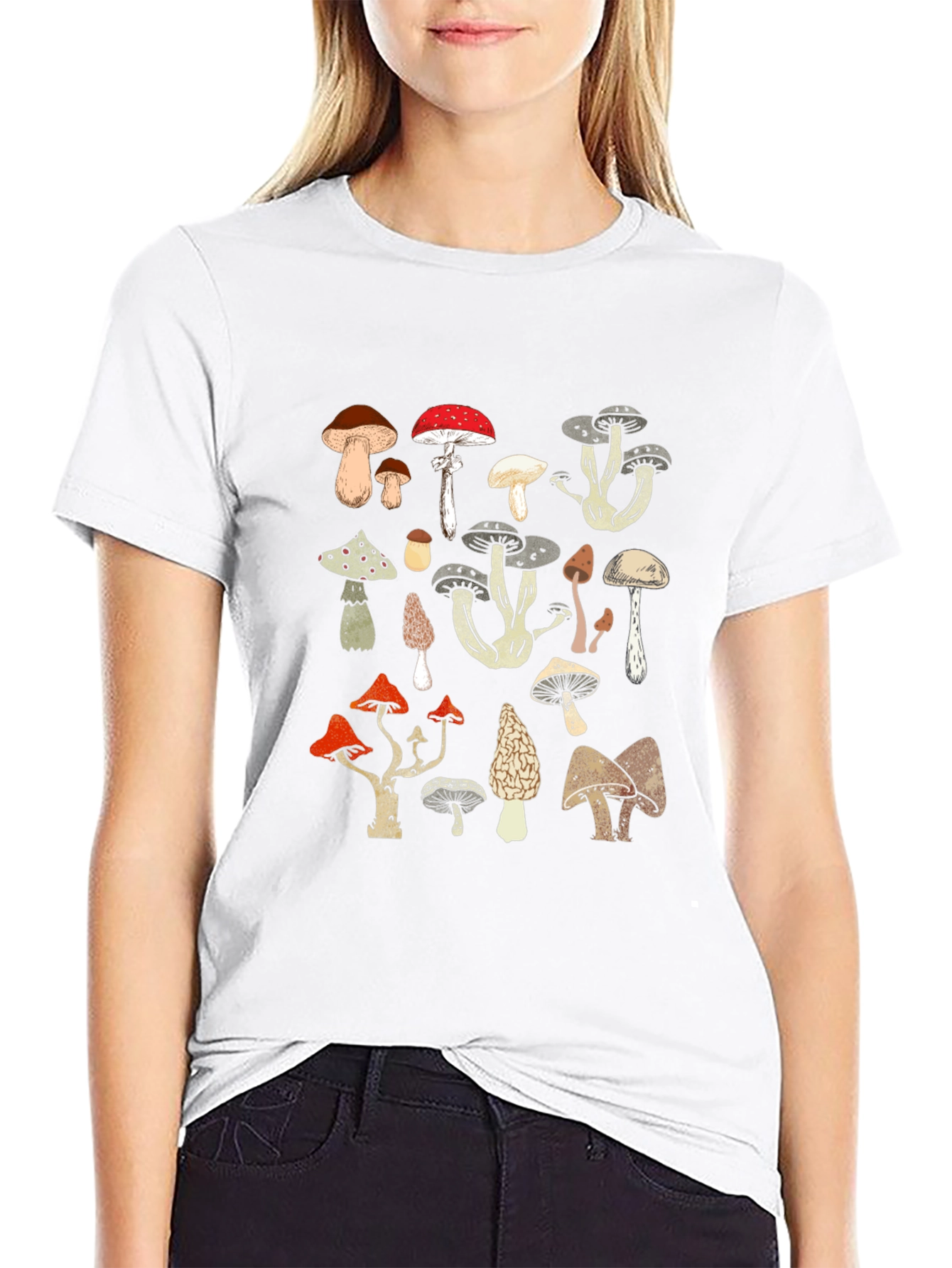 Mushroom Print Black T-Shirt