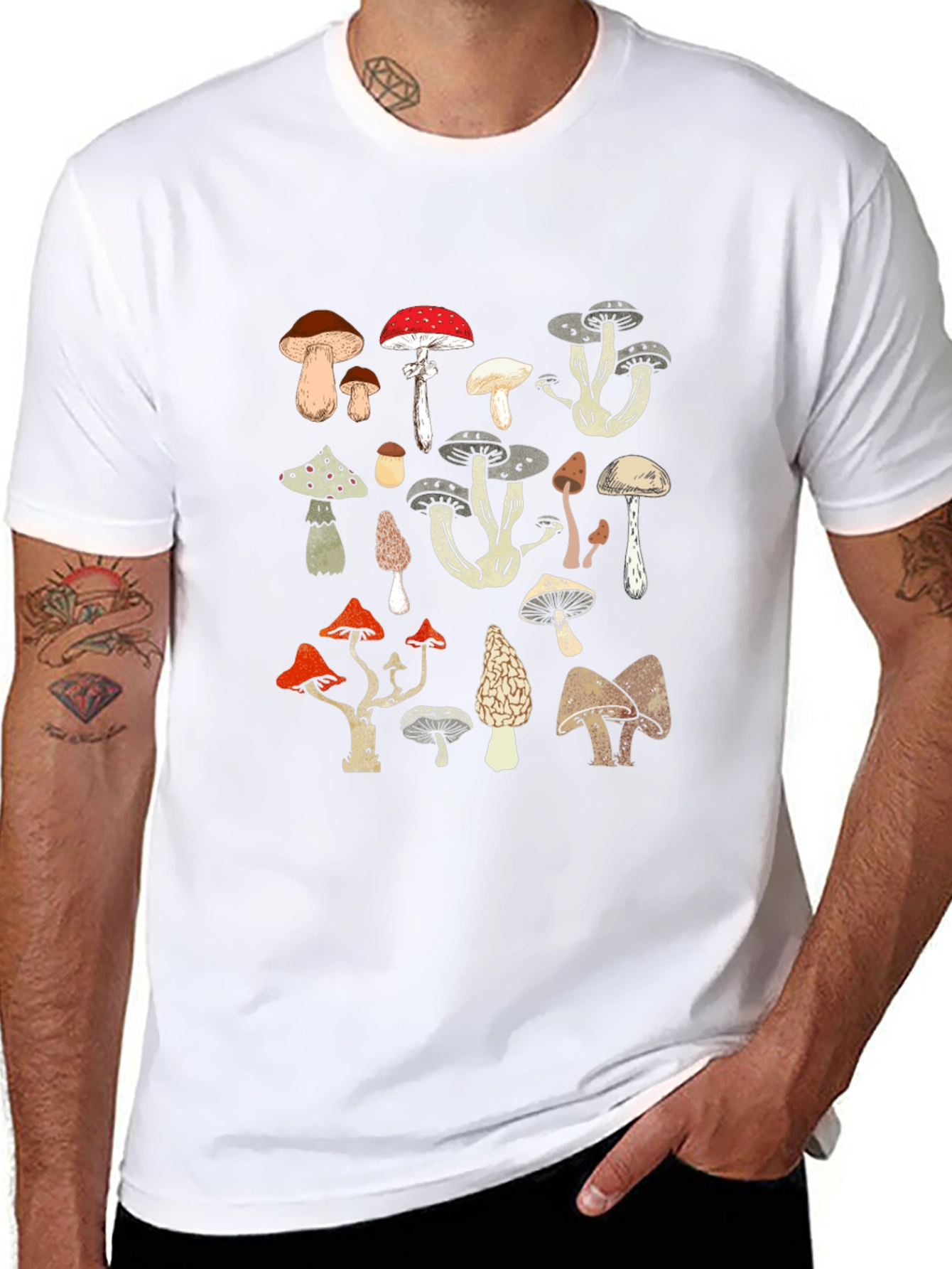 Mushroom Print Black T-Shirt