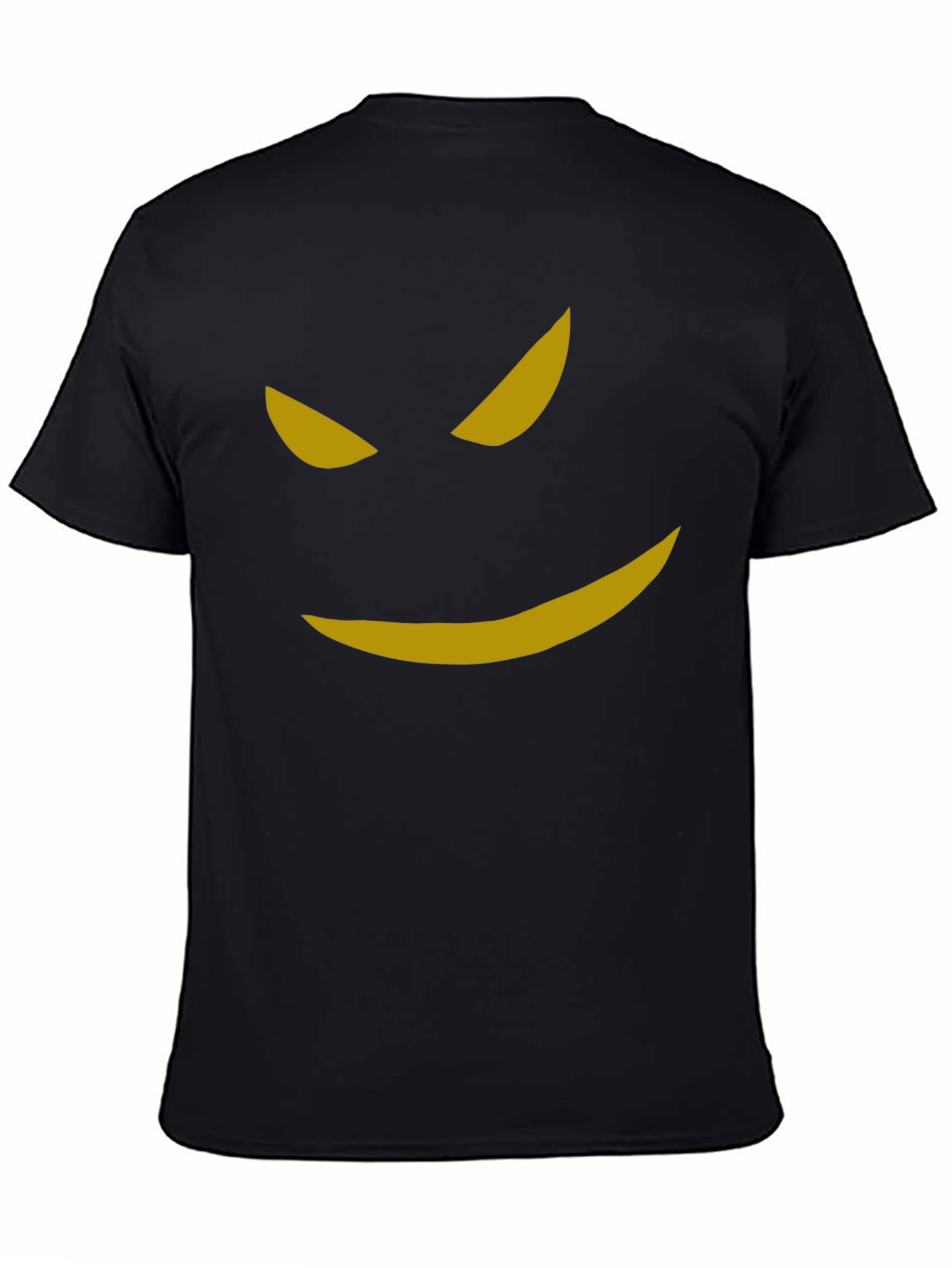 Mens Black T-Shirt with Spooky Golden Smile Graphic