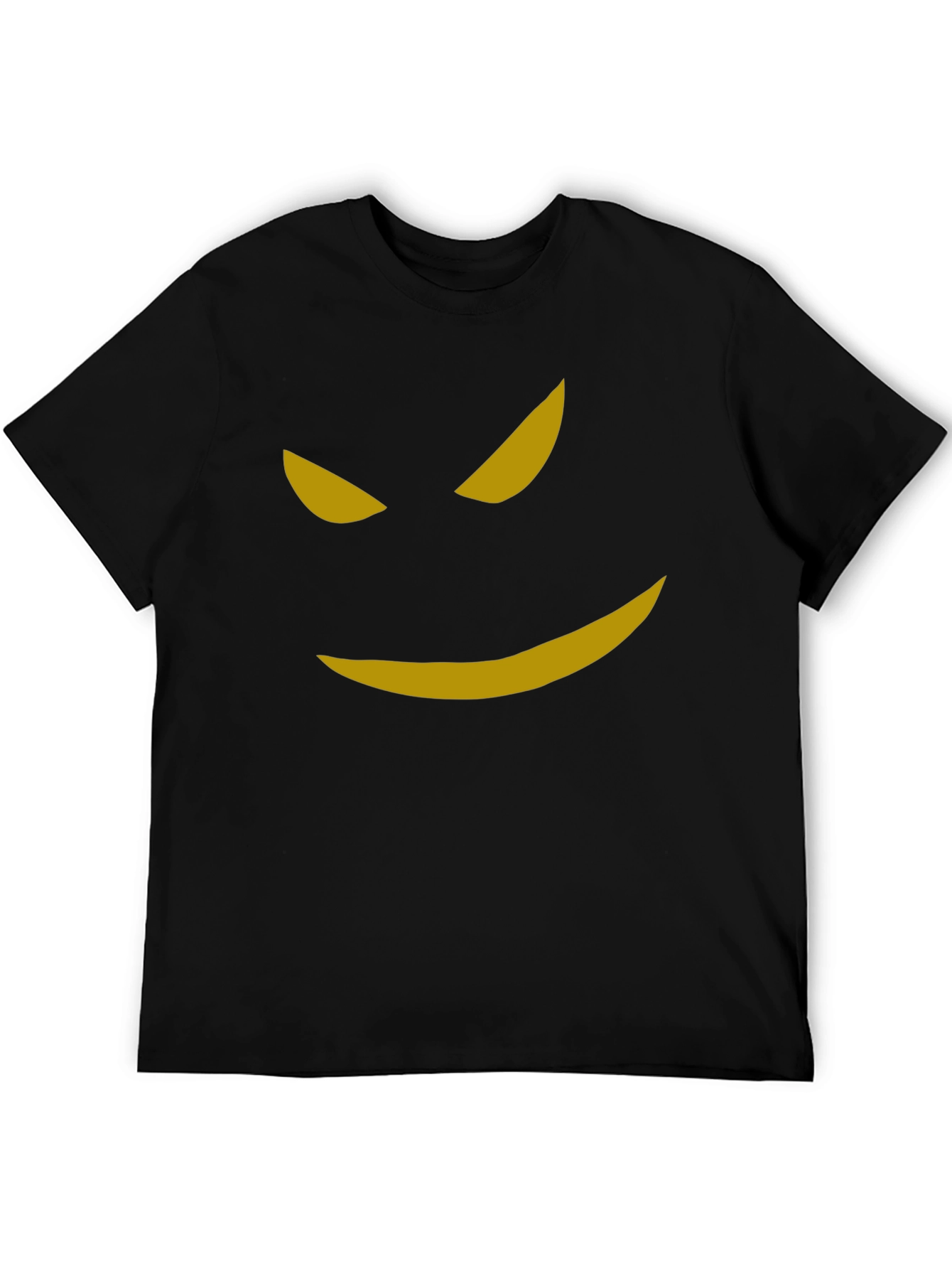 Mens Black T-Shirt with Spooky Golden Smile Graphic