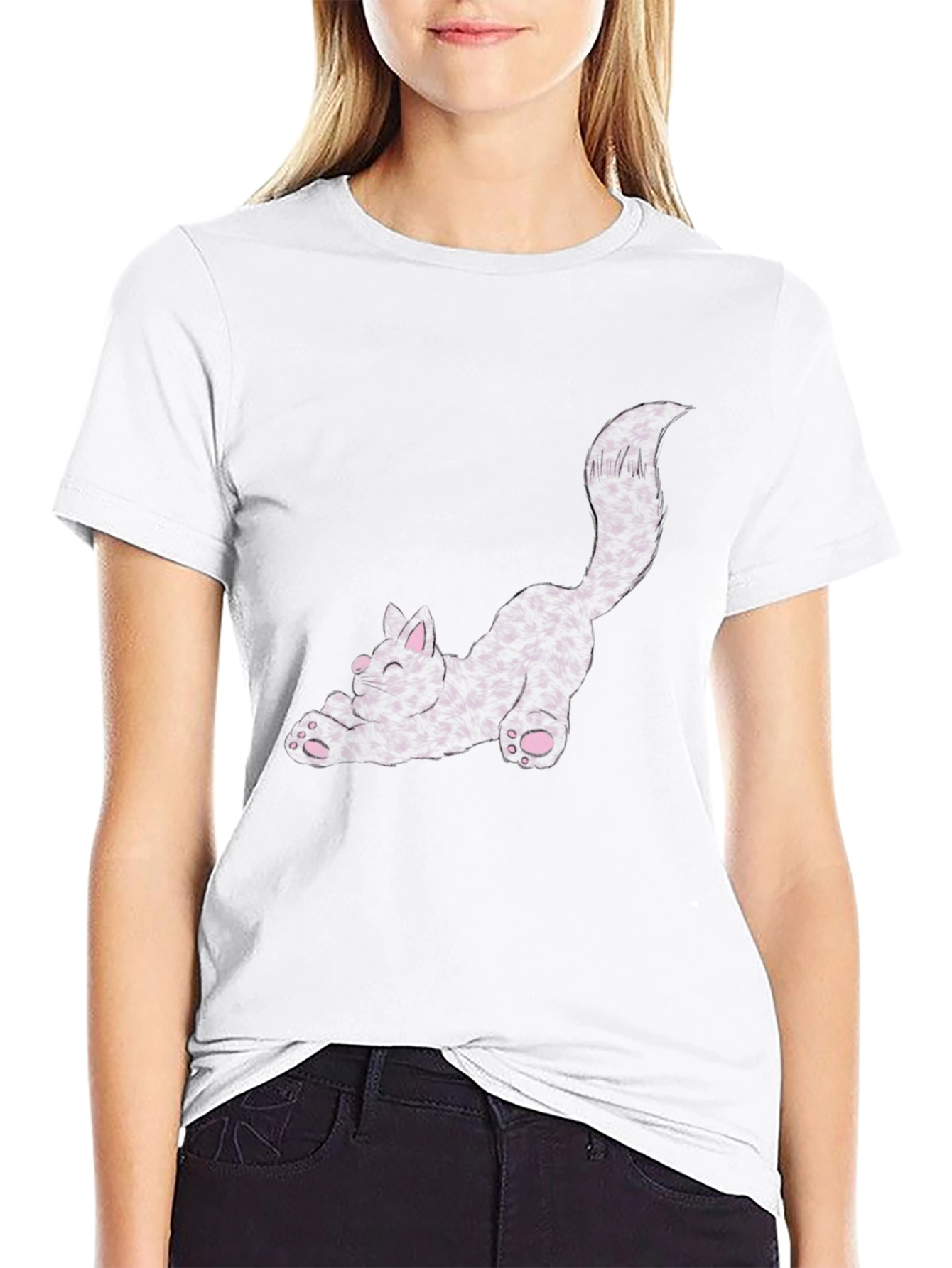 Black T-Shirt with Cat Graphic