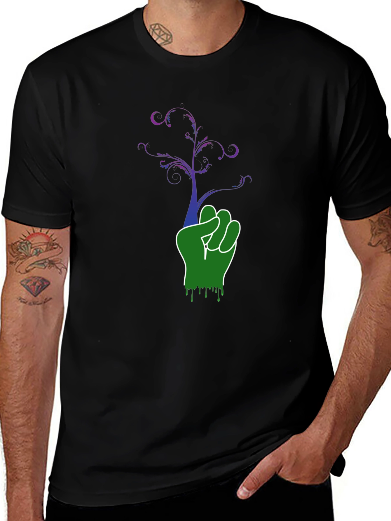Green Fist Tree Graphic Black Tee