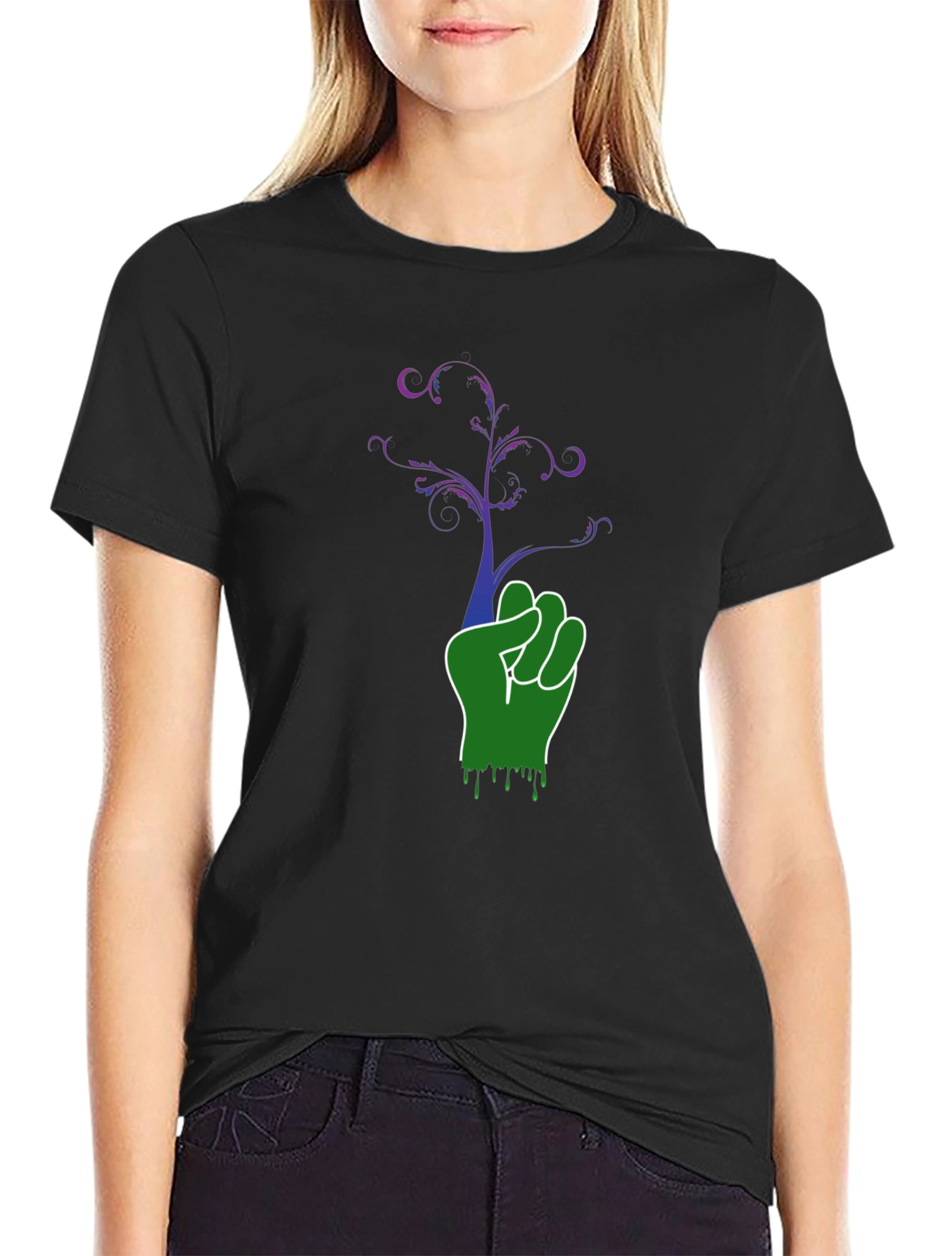Green Fist Tree Graphic Black Tee