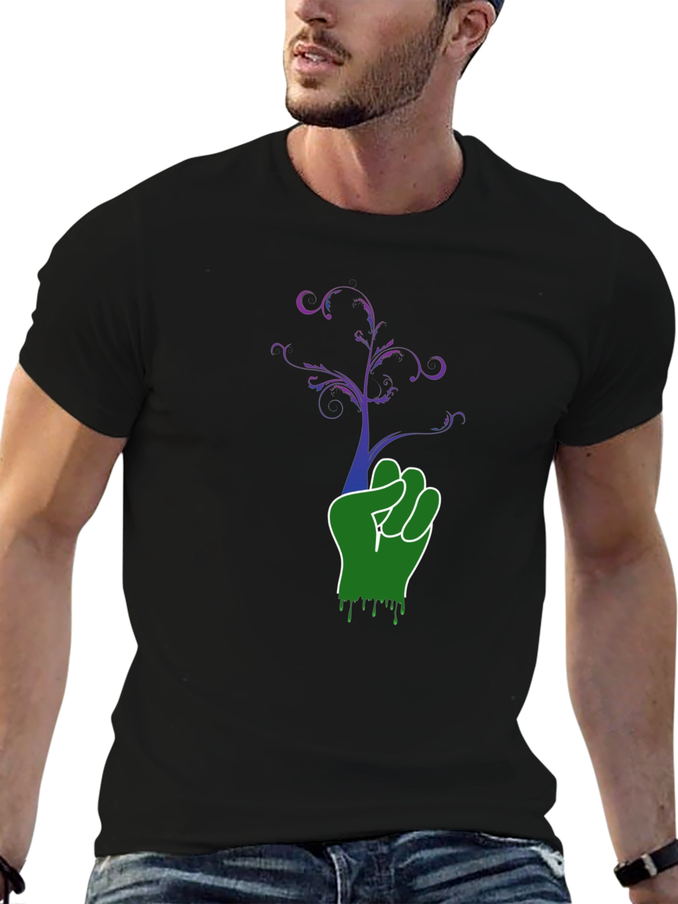 Green Fist Tree Graphic Black Tee