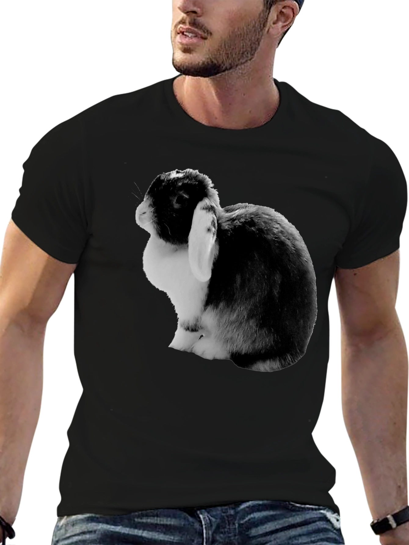 Bunny Rabbit Graphic Tee - Soft Black Cotton T-Shirt