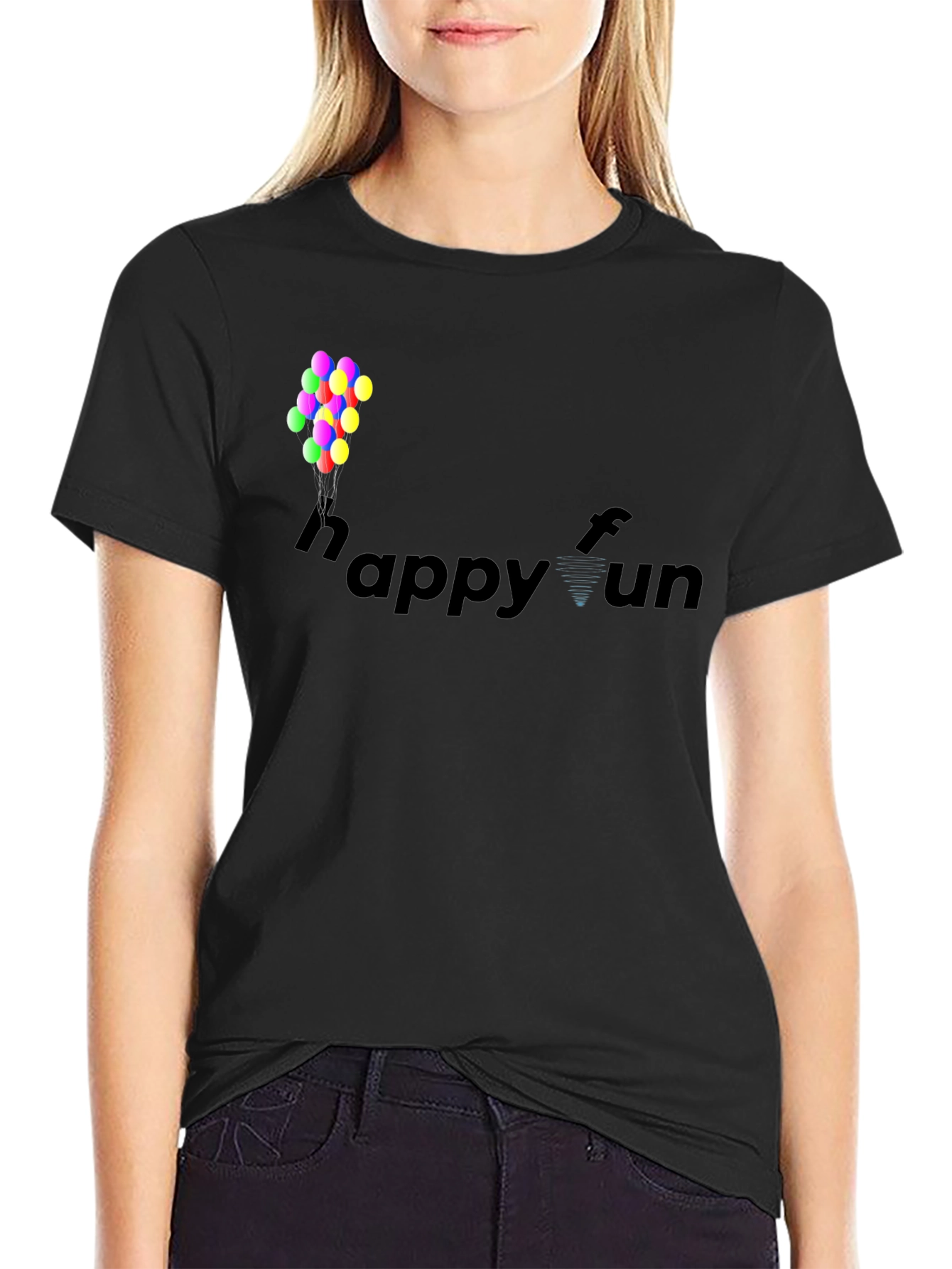 Happy Fun Black Cotton Graphic T-Shirt