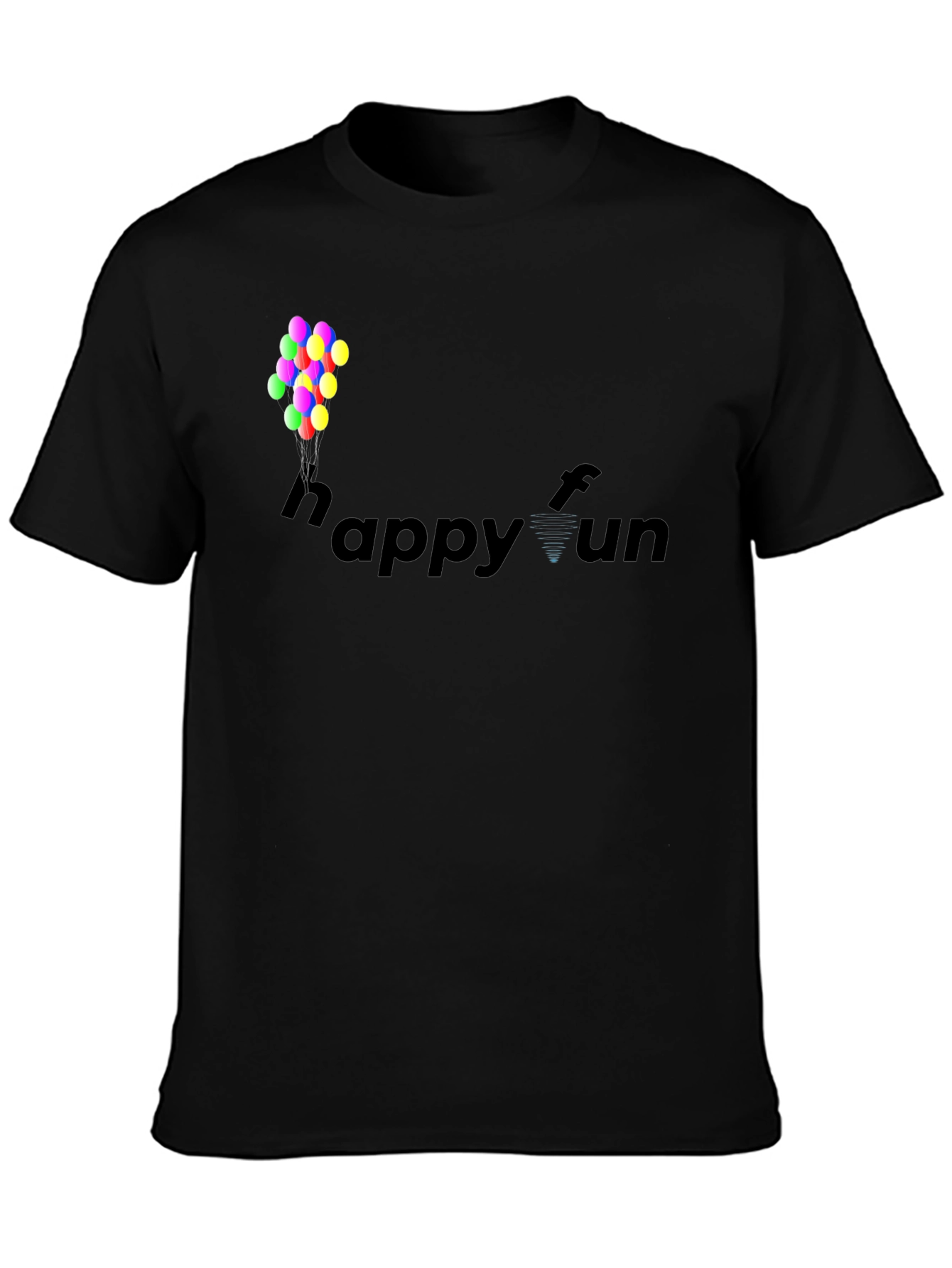 Happy Fun Black Cotton Graphic T-Shirt