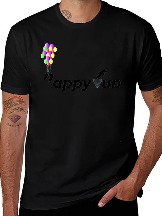 Happy Fun Black Cotton Graphic T-Shirt