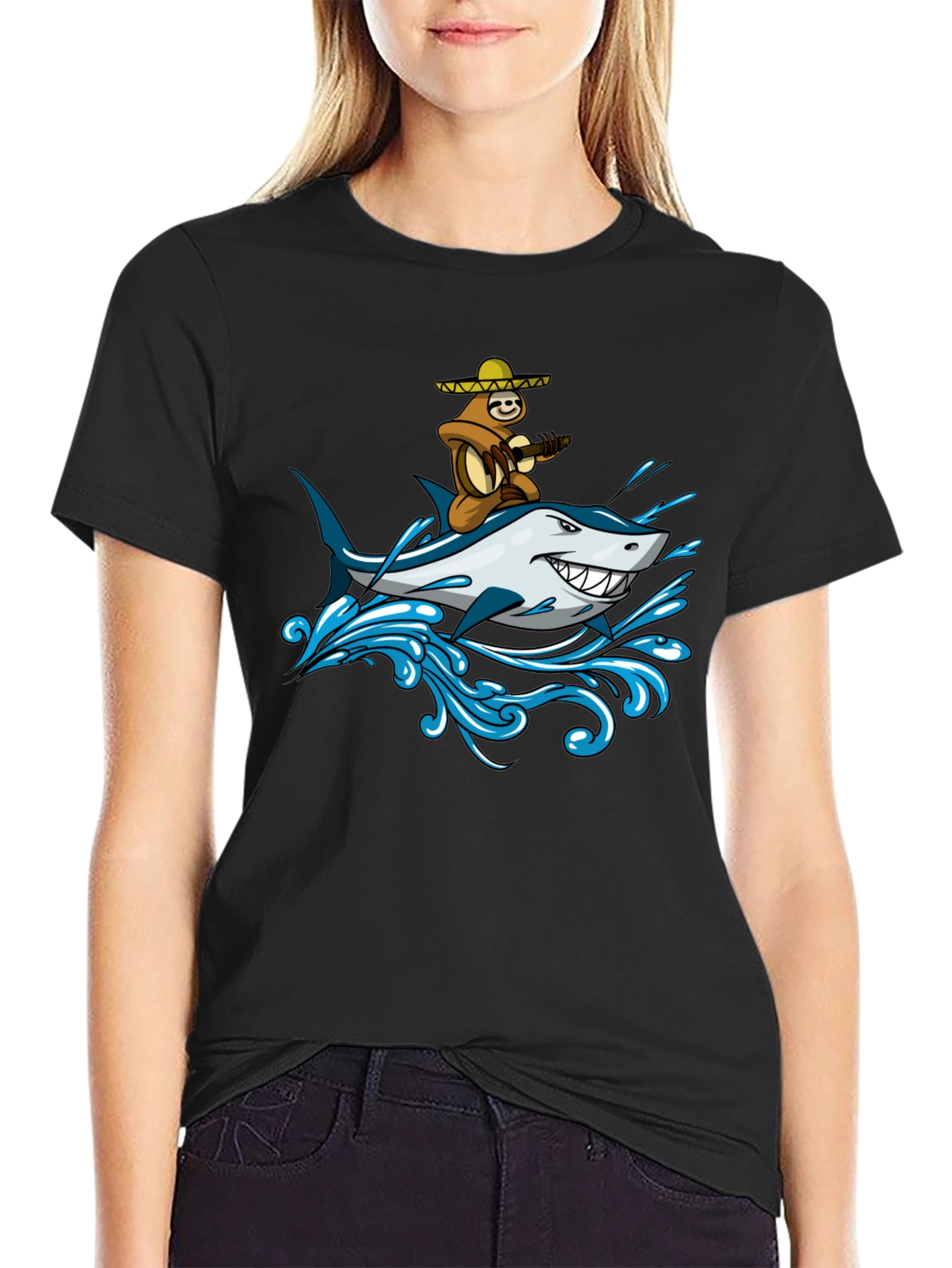 Sloth Riding Shark Graphic Tee