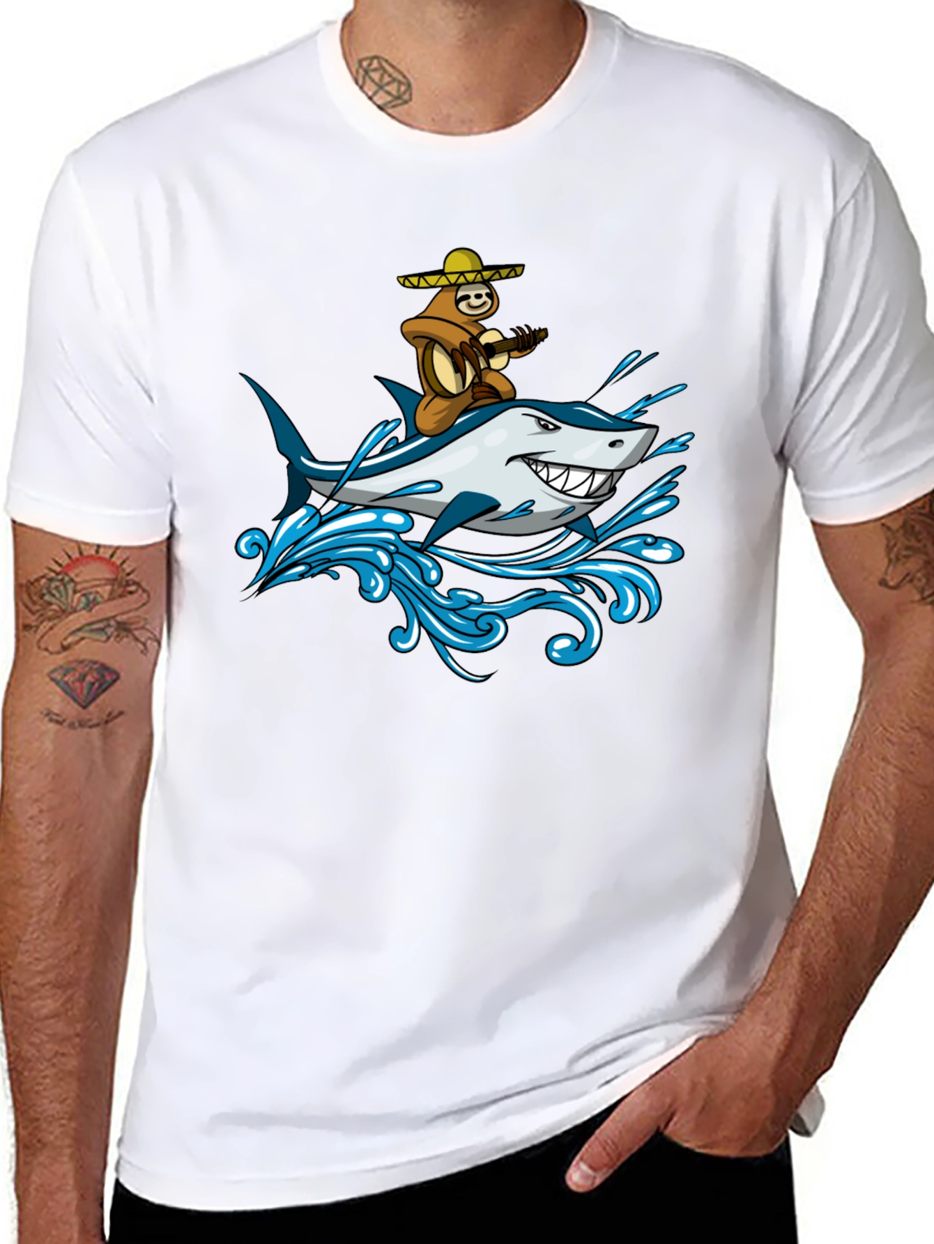 Sloth Riding Shark Graphic Tee