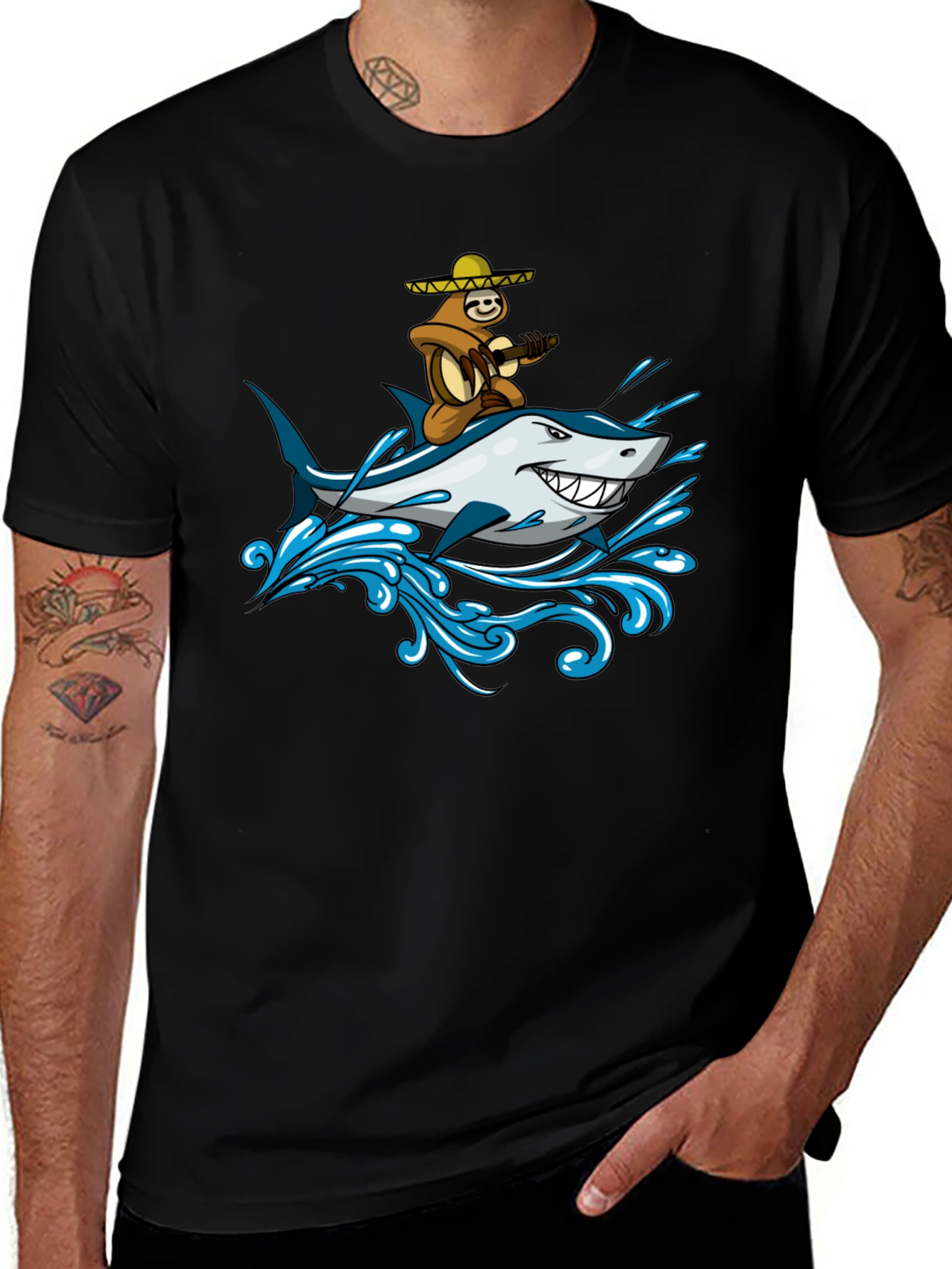 Sloth Riding Shark Graphic Tee