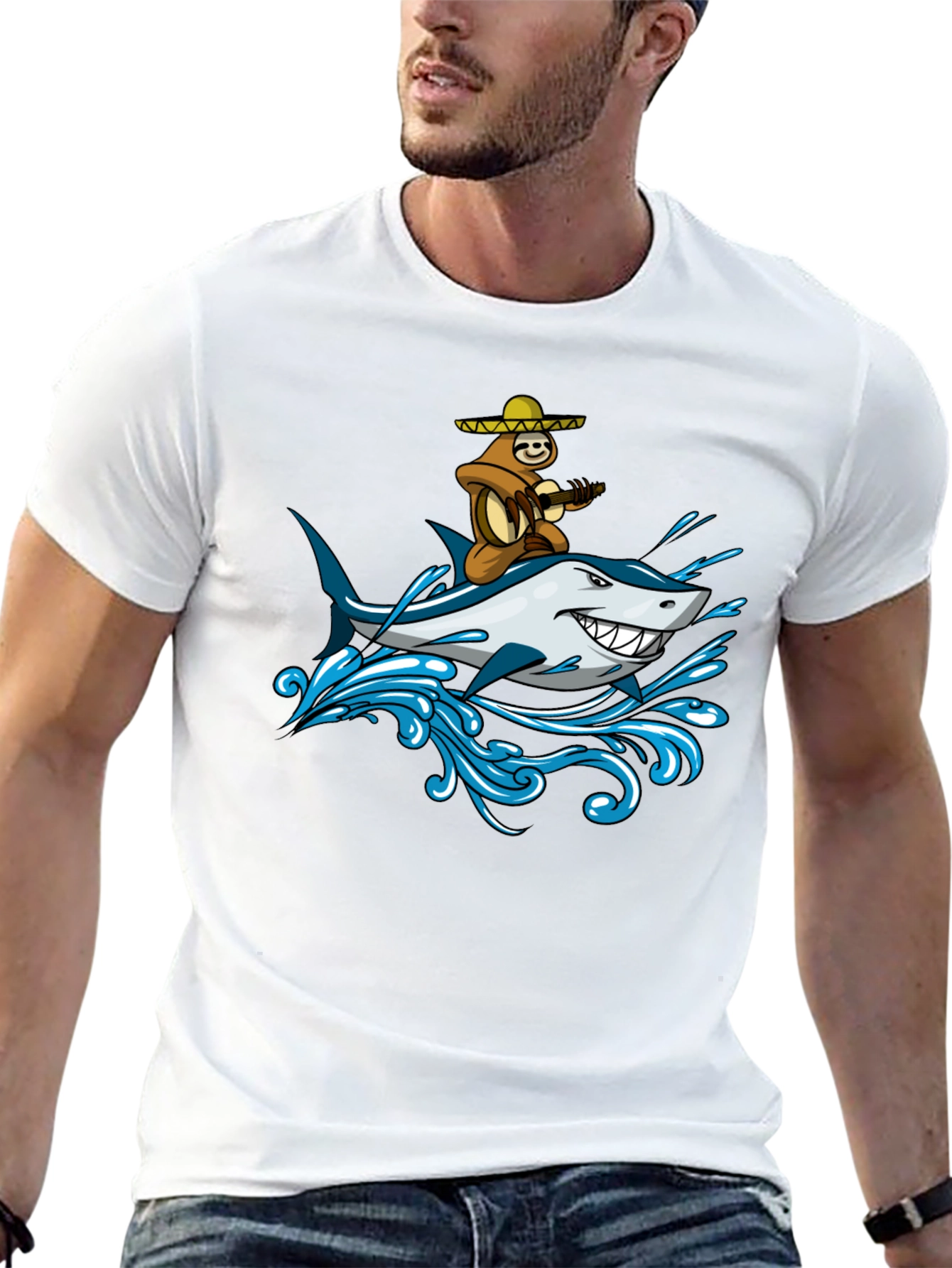 Sloth Riding Shark Graphic Tee