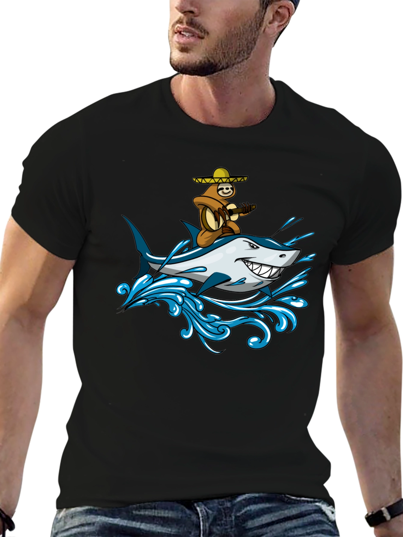 Sloth Riding Shark Graphic Tee
