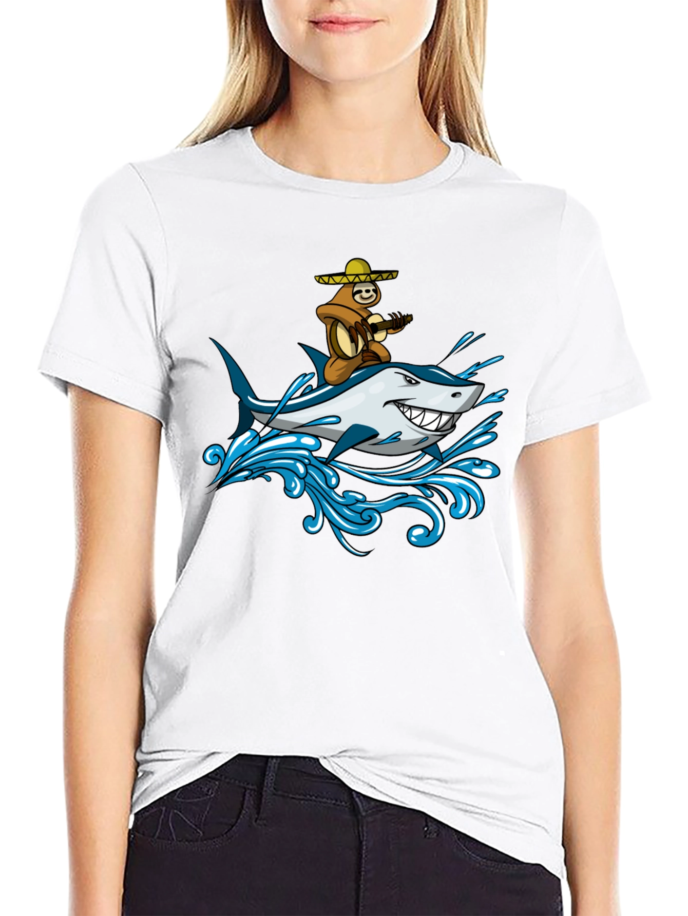Sloth Riding Shark Graphic Tee