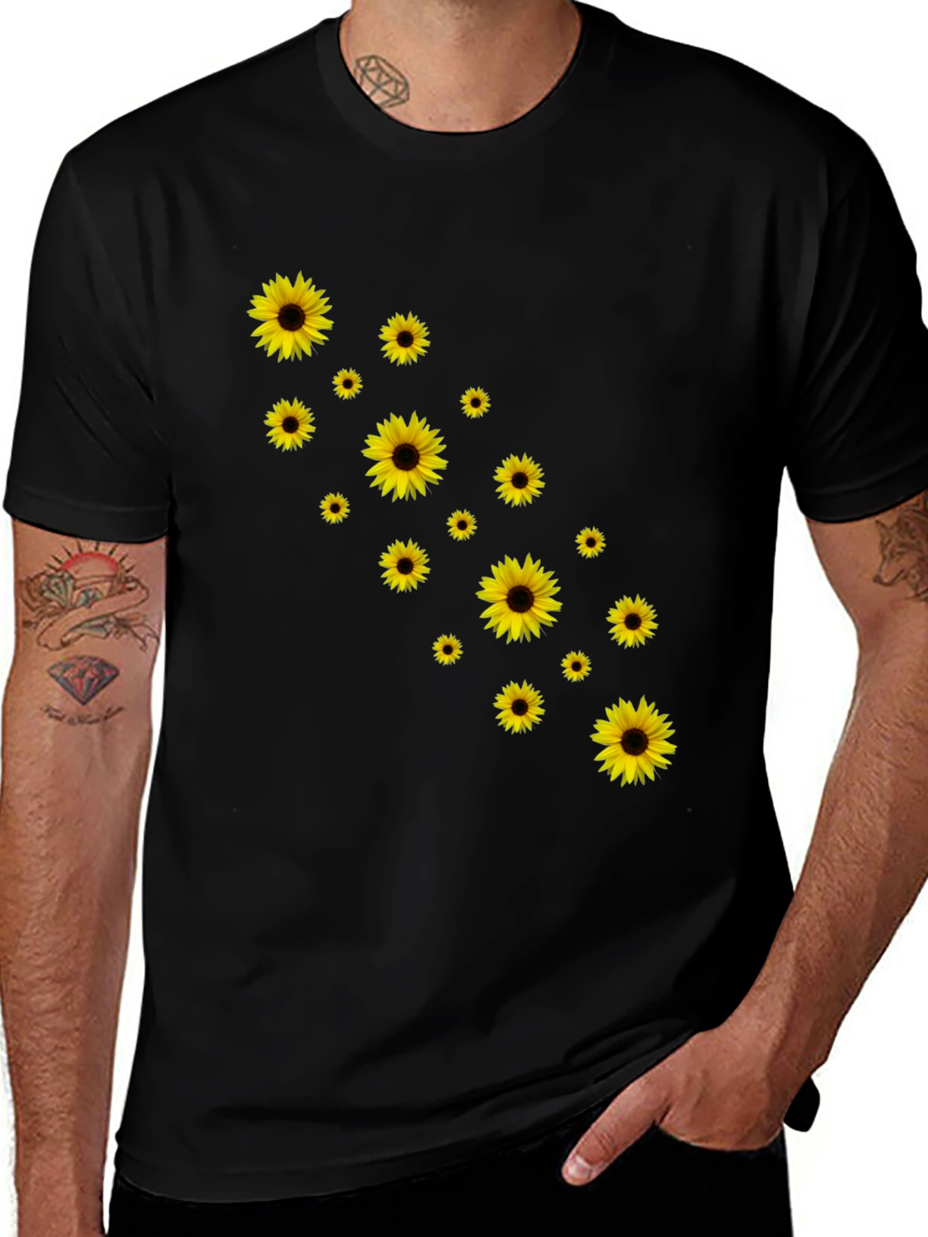 Sunflower Print Black T-Shirt