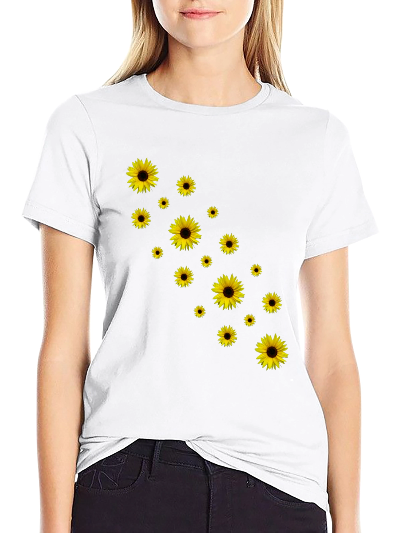 Sunflower Print Black T-Shirt