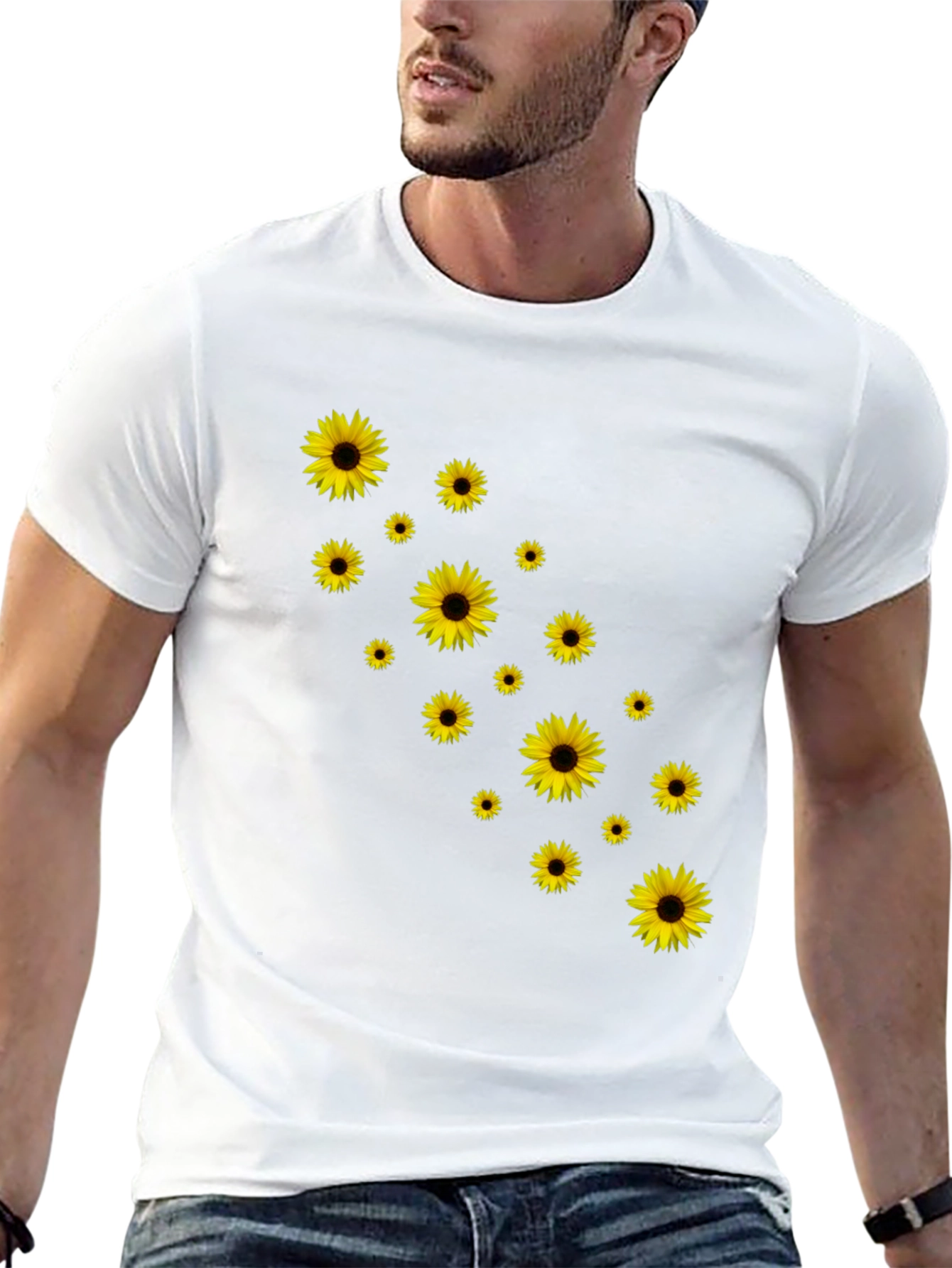 Sunflower Print Black T-Shirt