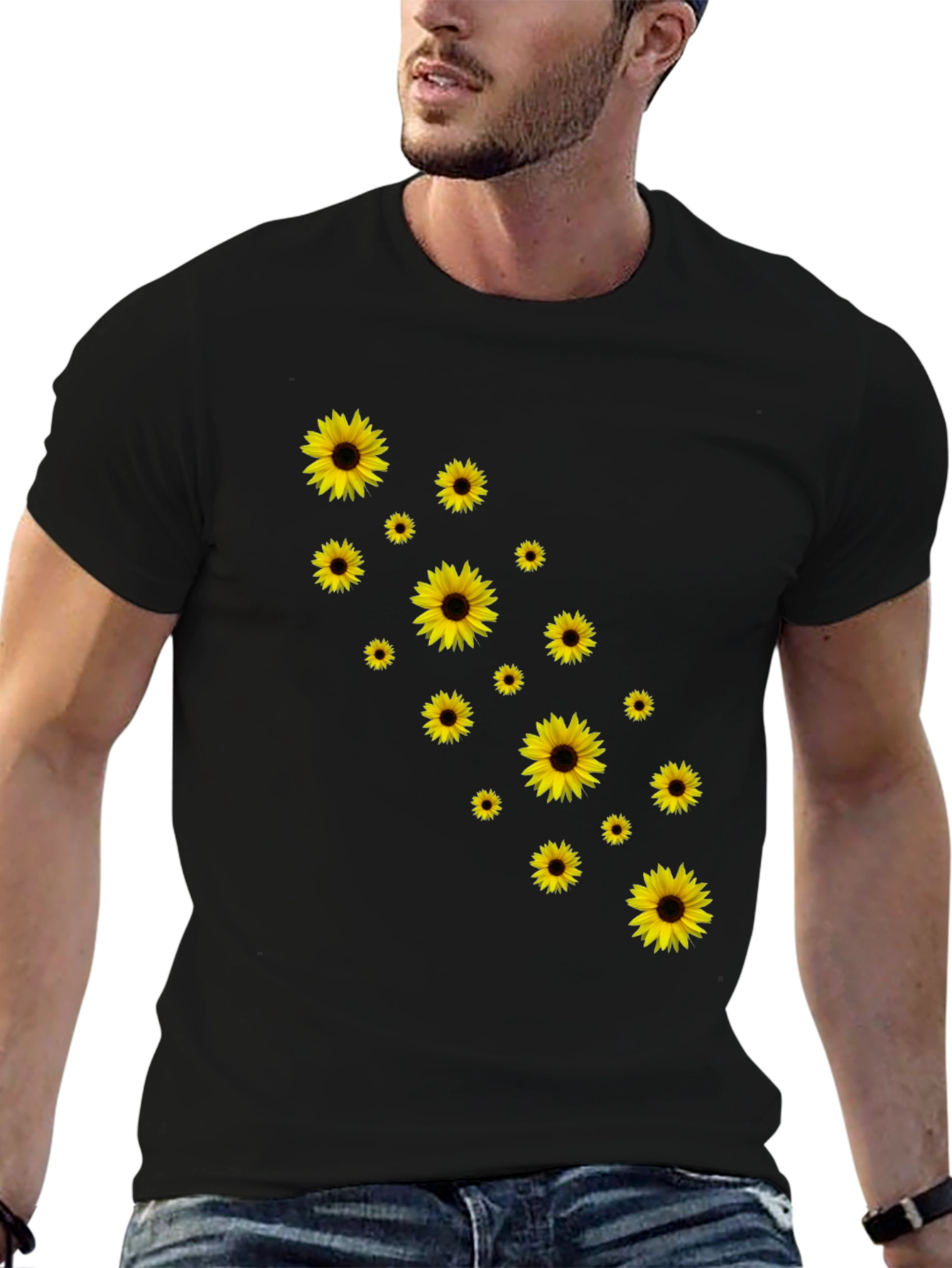 Sunflower Print Black T-Shirt