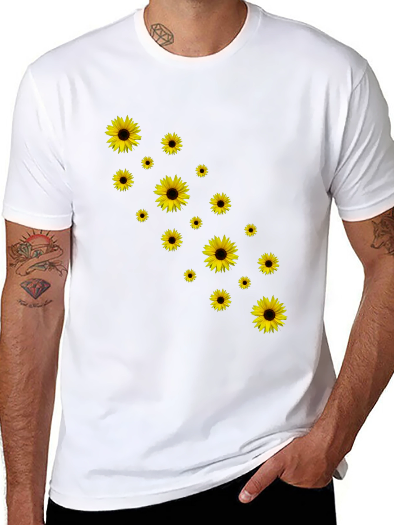 Sunflower Print Black T-Shirt