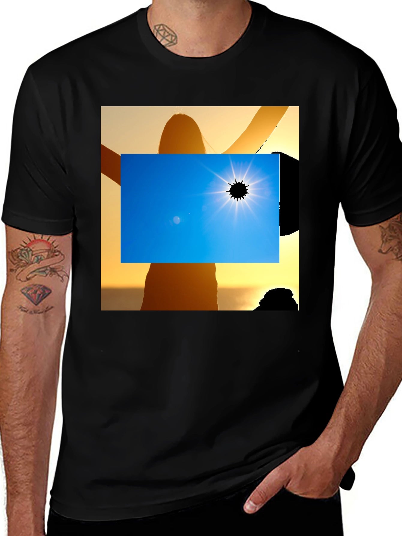 Solar Eclipse Graphic Tee - Black Cotton Shirt