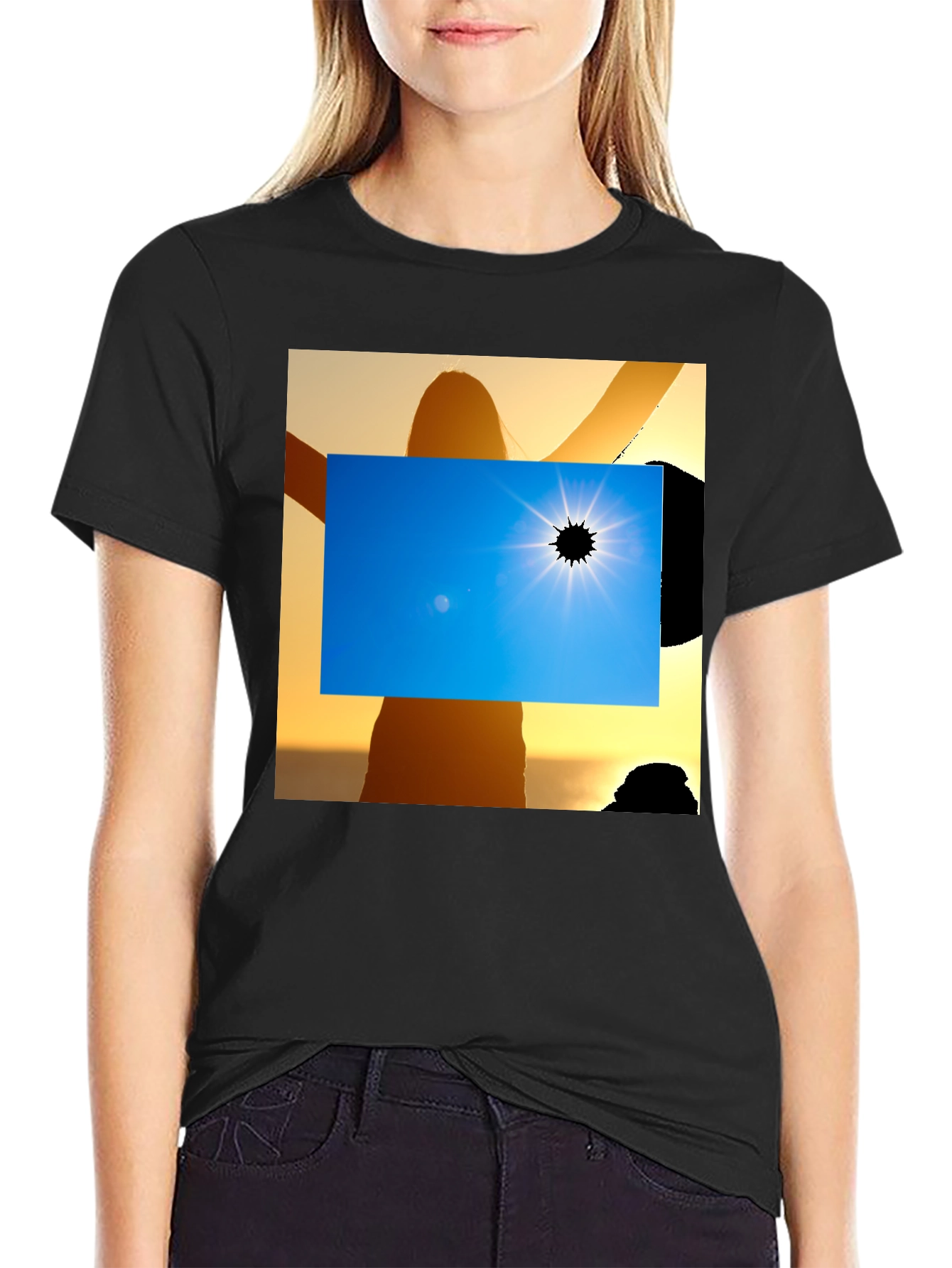 Solar Eclipse Graphic Tee - Black Cotton Shirt