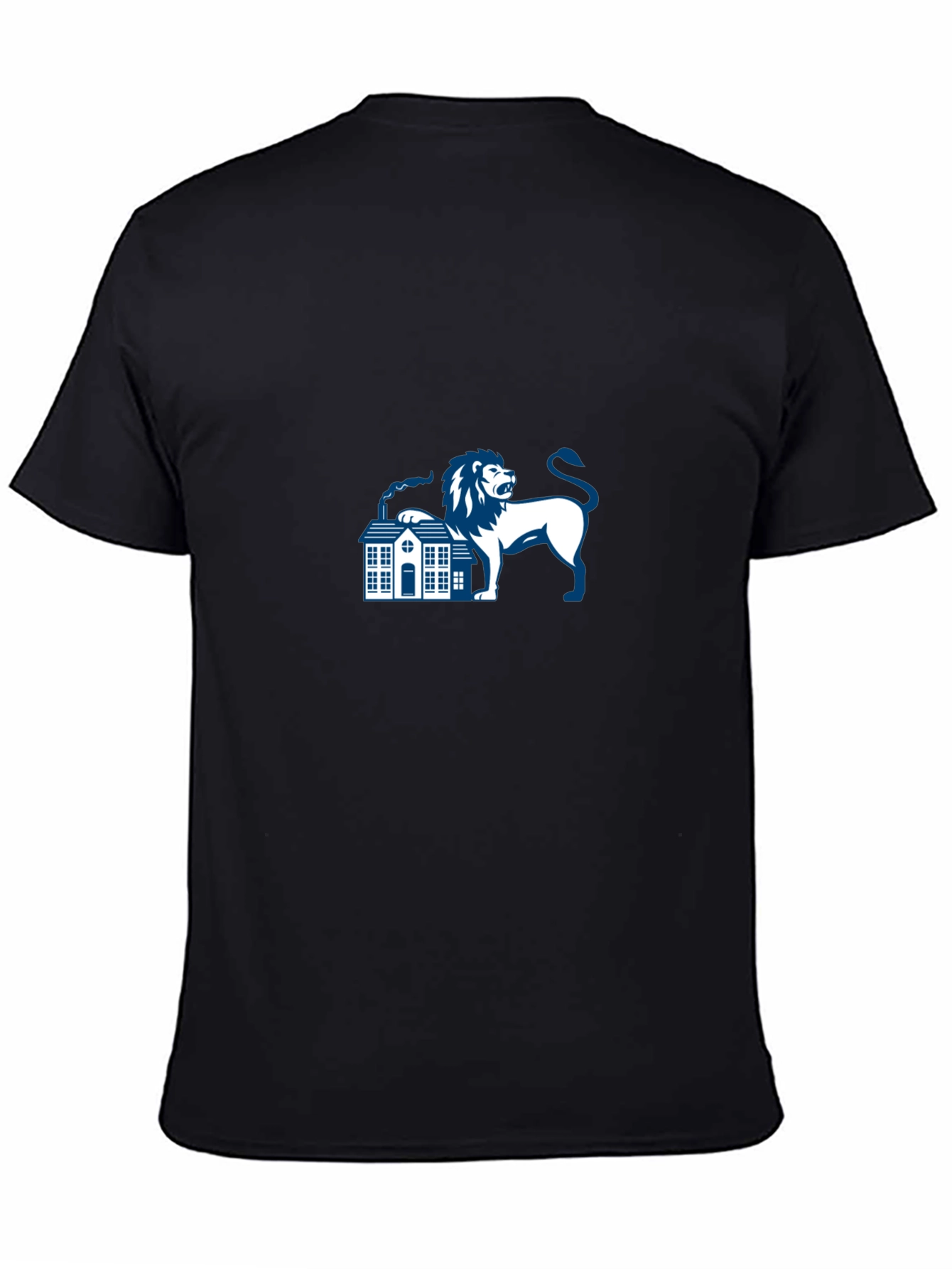 Black T-Shirt with Lion and House Graphic