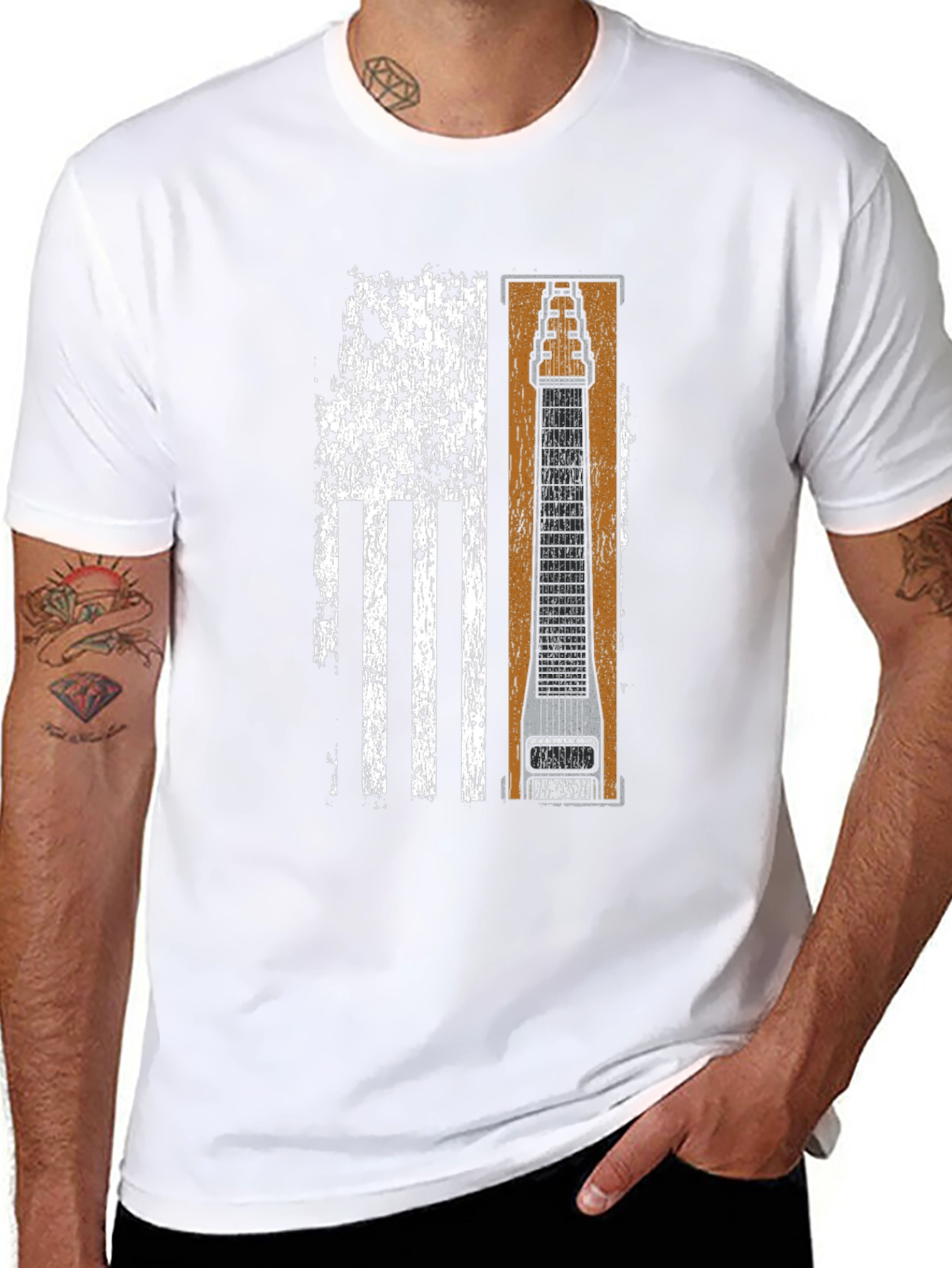 Patriotic Lap Steel Guitar Flag T-Shirt