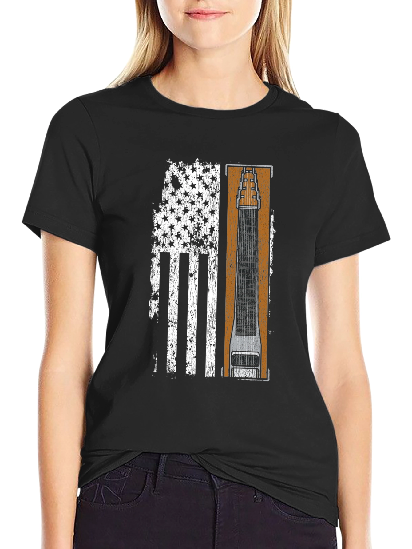Patriotic Lap Steel Guitar Flag T-Shirt