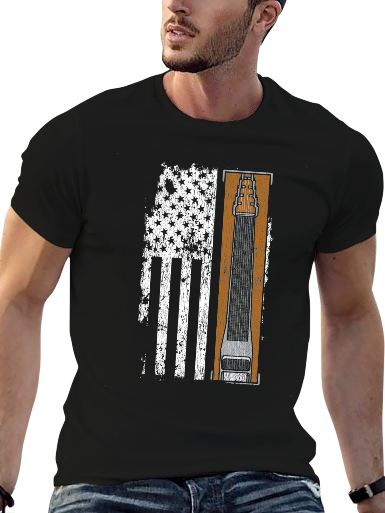 Patriotic Lap Steel Guitar Flag T-Shirt