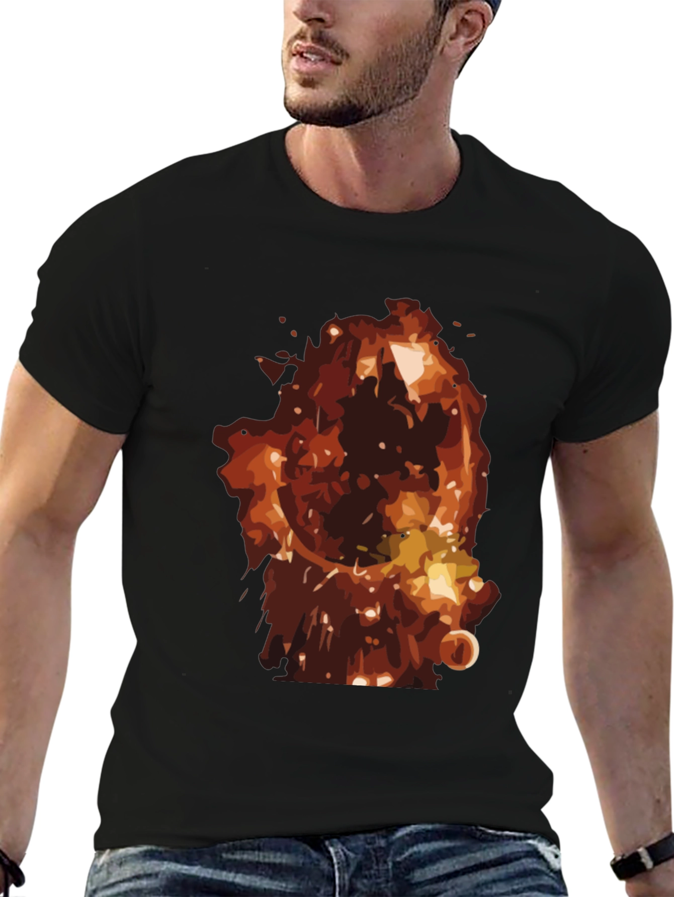 Fiery Graphic Print Mens Black T-Shirt