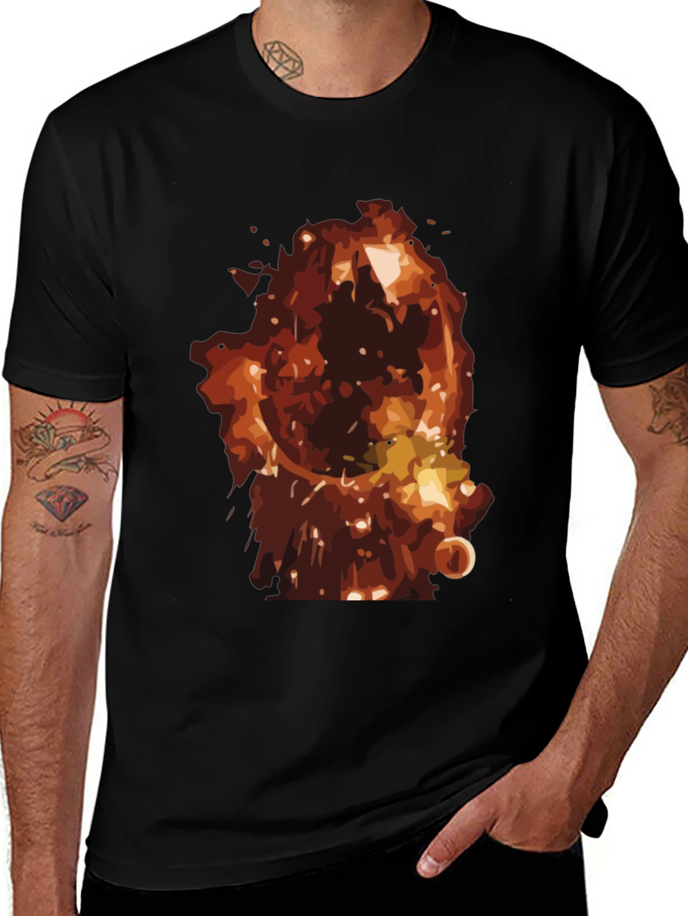 Fiery Graphic Print Mens Black T-Shirt