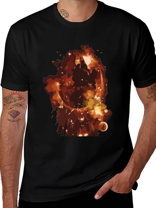 Fiery Graphic Print Mens Black T-Shirt