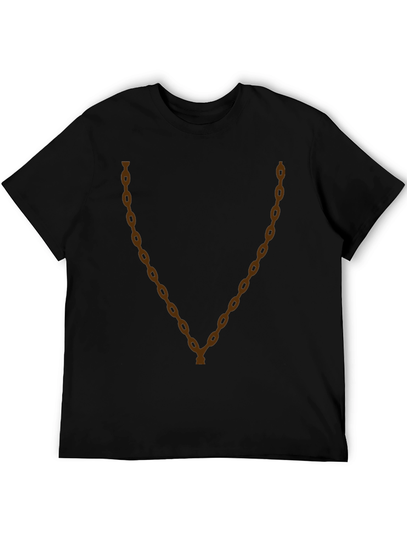 Mens Black T-Shirt with Brown Chain Print