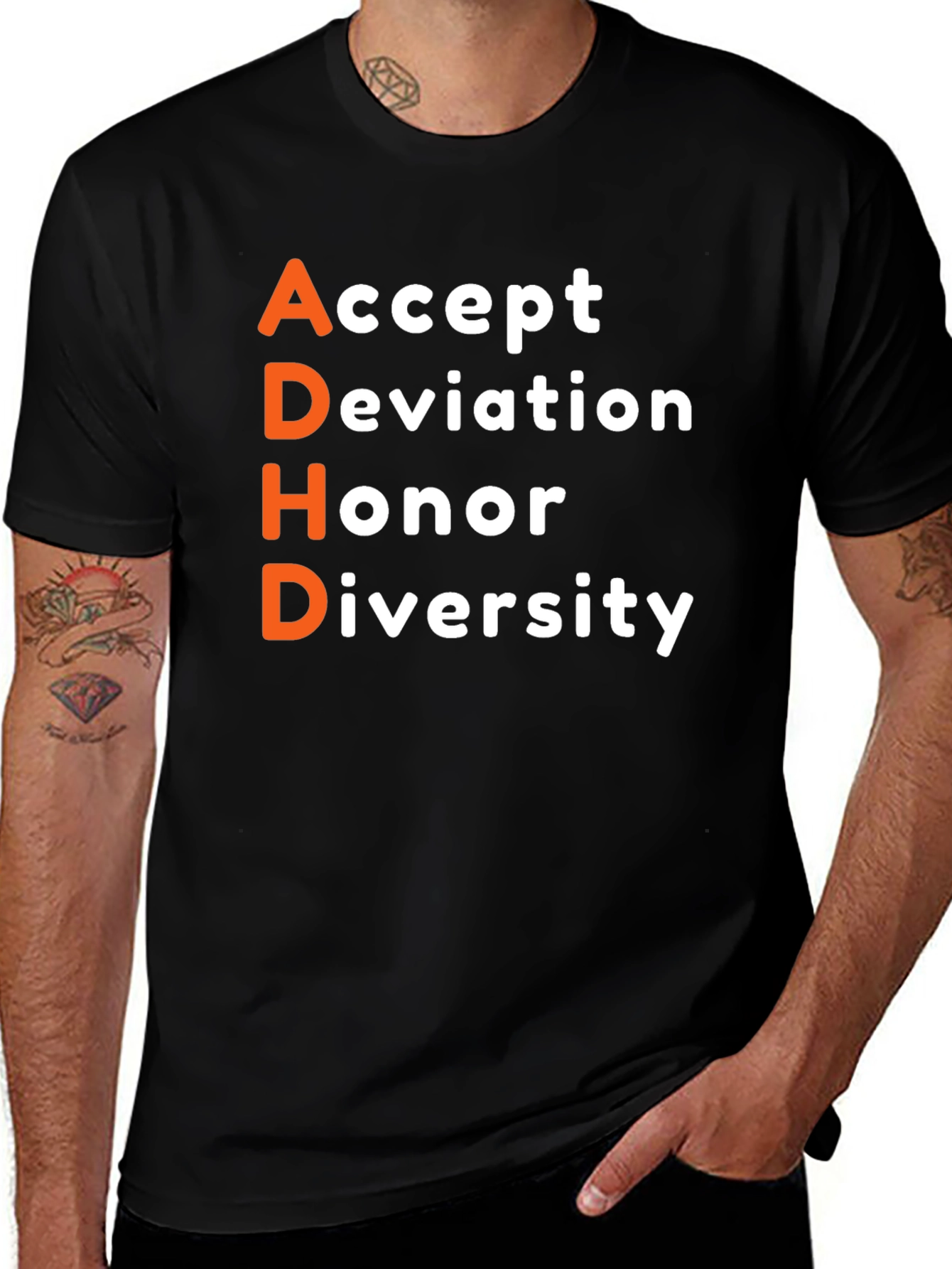 ADHD Accept Honor Diversity Black T-Shirt